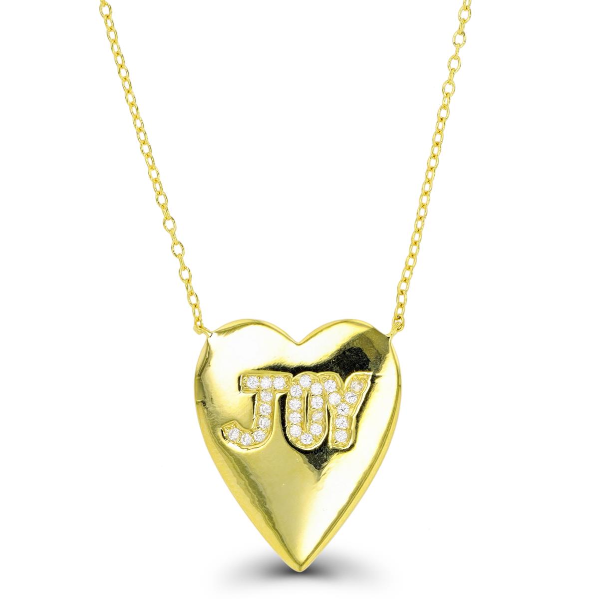 Sterling Silver Yellow Paved "JOY" Heart 16"+2" Necklace