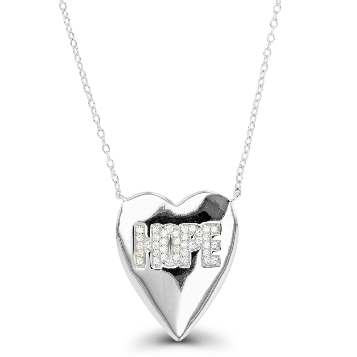 Sterling Silver Rhodium Pave "HOPE" Heart 16"+2" Necklace