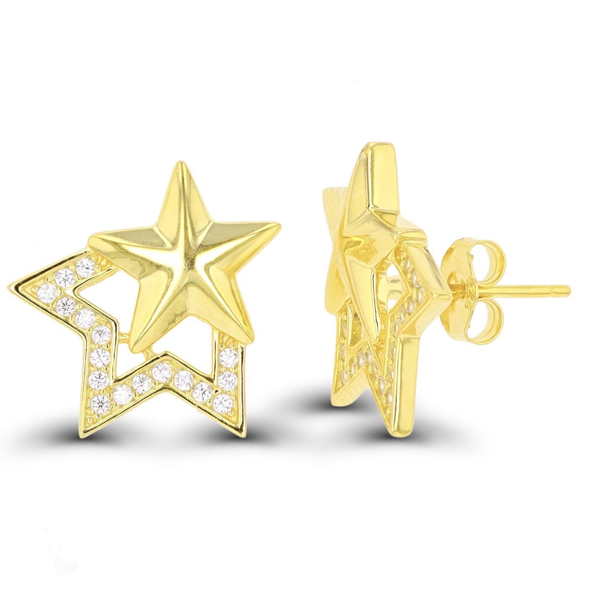 Sterling Silver Yellow Double Star Stud Earring