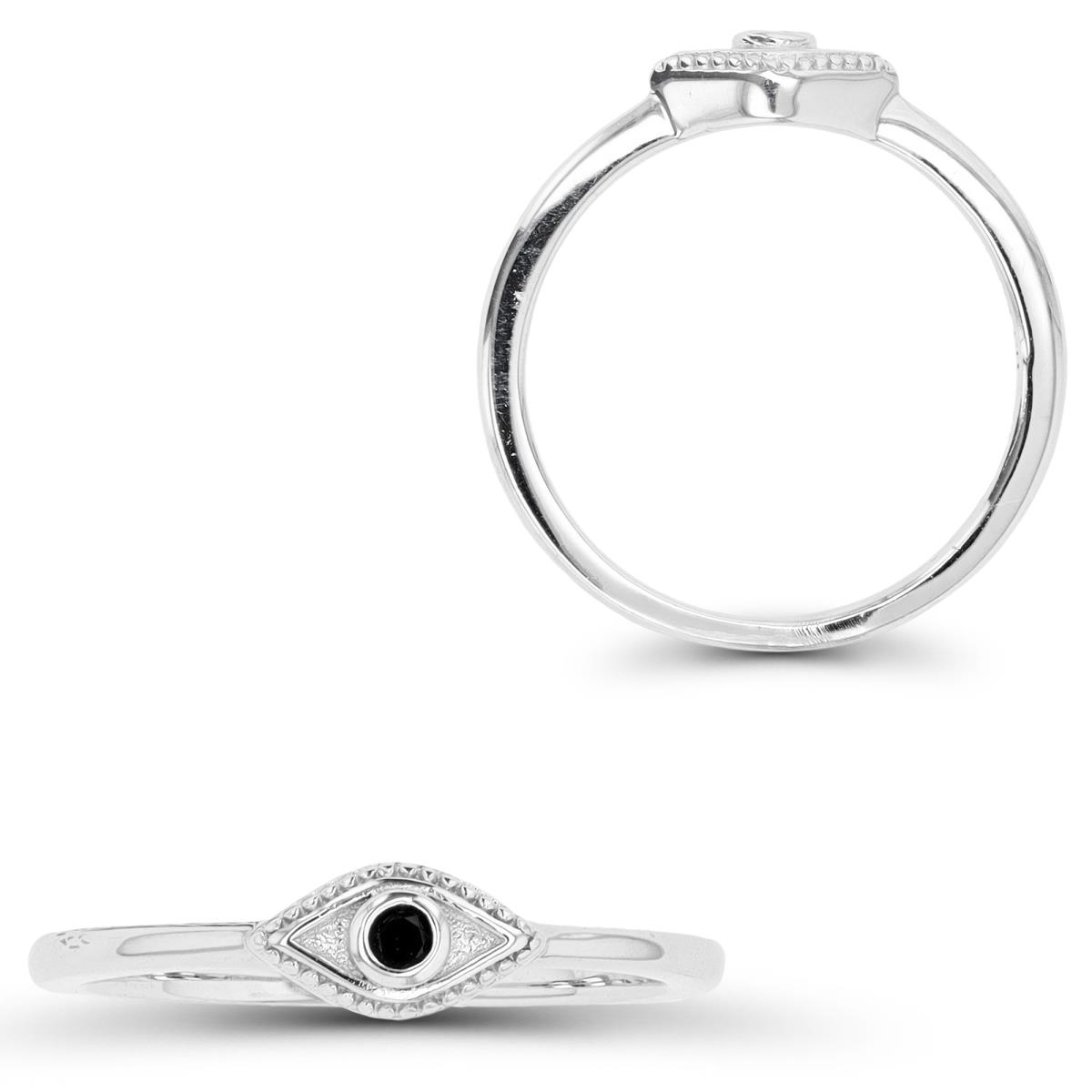 Sterling Silver Rhodium Black Spinel Evil Eye Fashion Ring