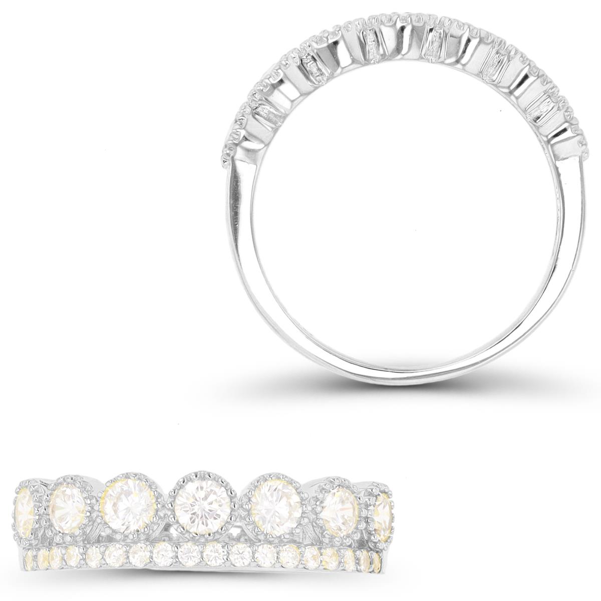 Sterling Silver Rhodium Milgrain Crown Fashion Ring