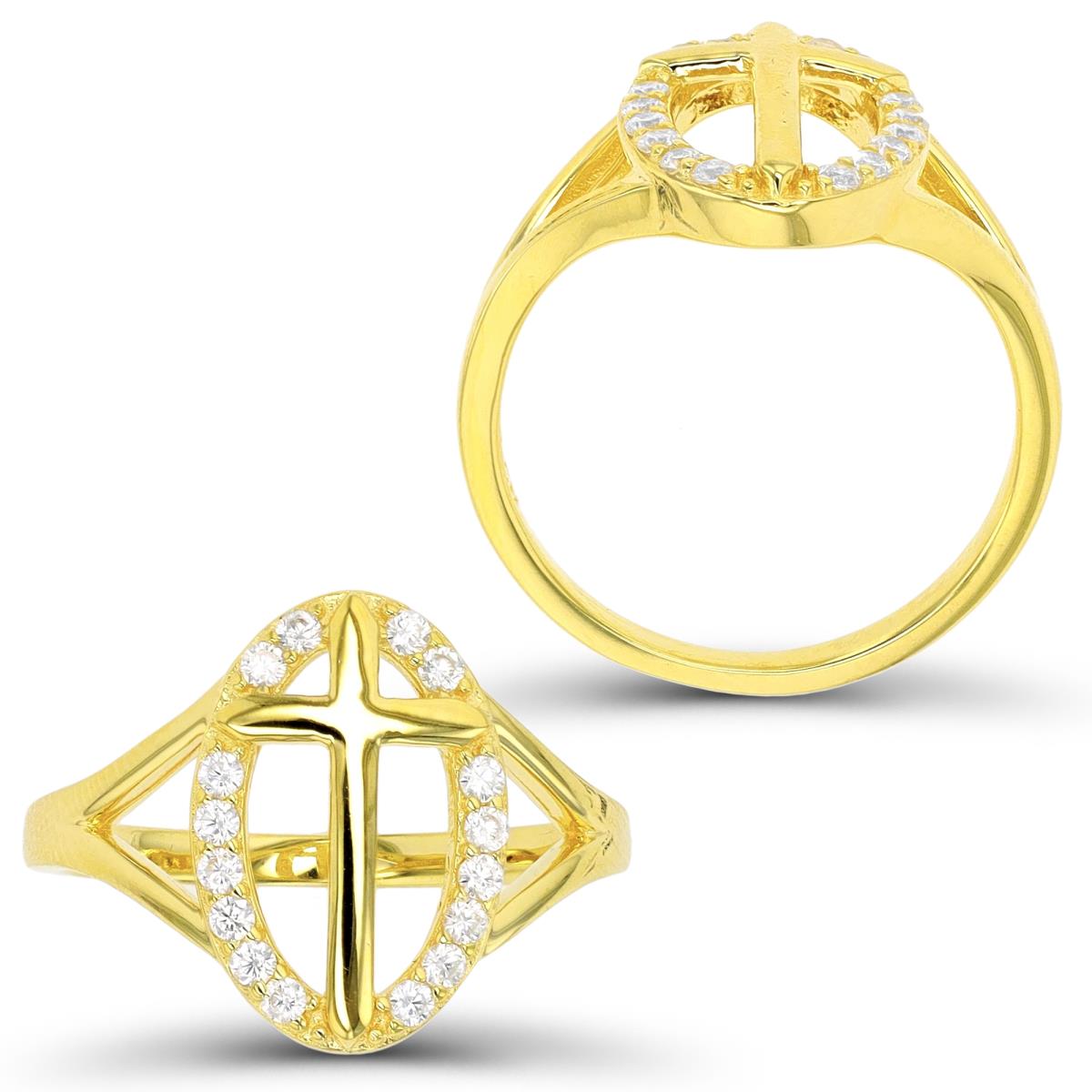 Sterling Silver Yellow Oval Cross Fashion Ring
