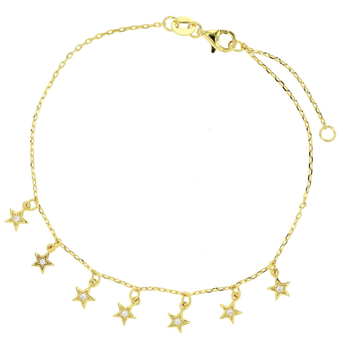 Sterling Silver Yellow Dangling Stars 9+1" Anklet