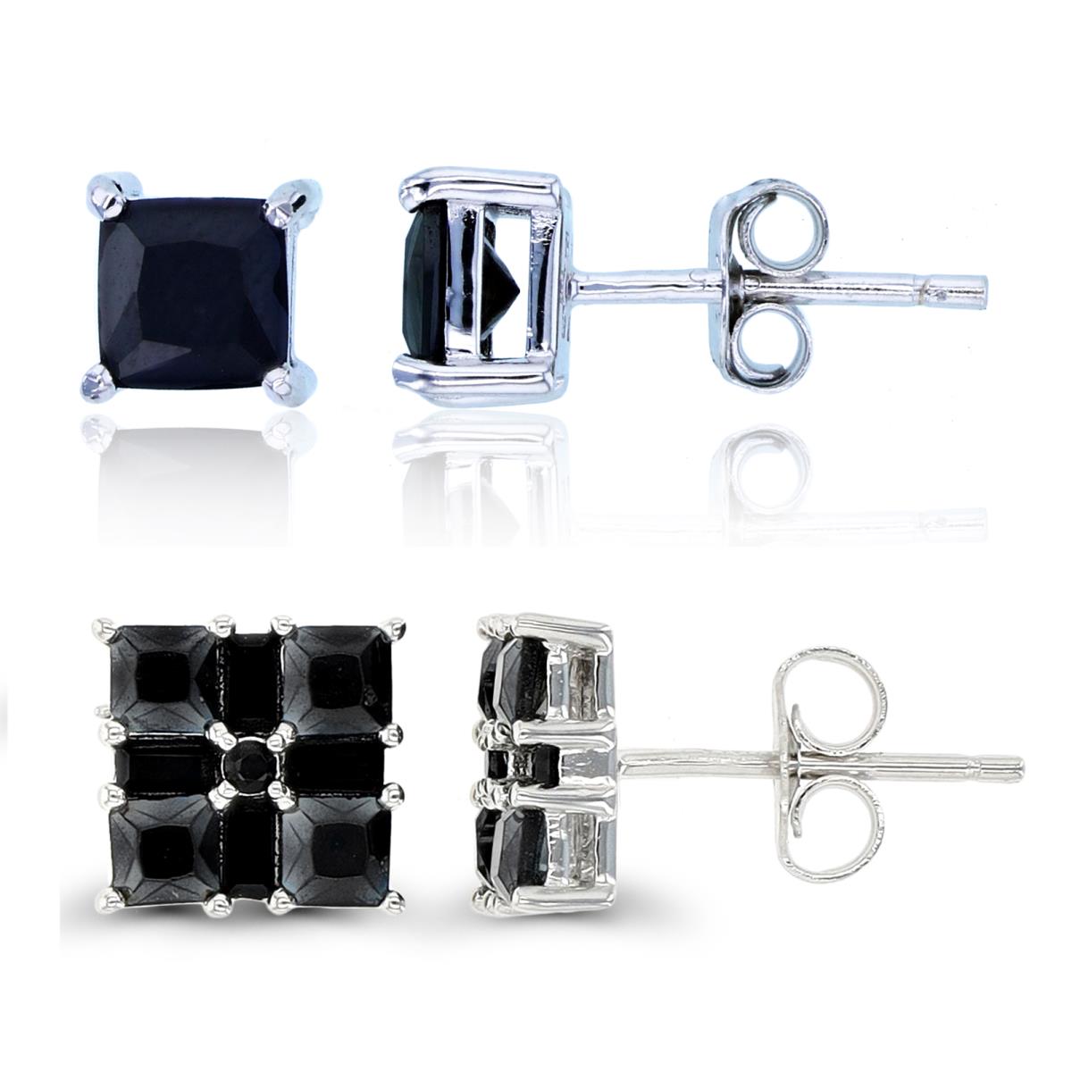 Sterling Silver Rhodium Square & 5mm Sq Earring Set