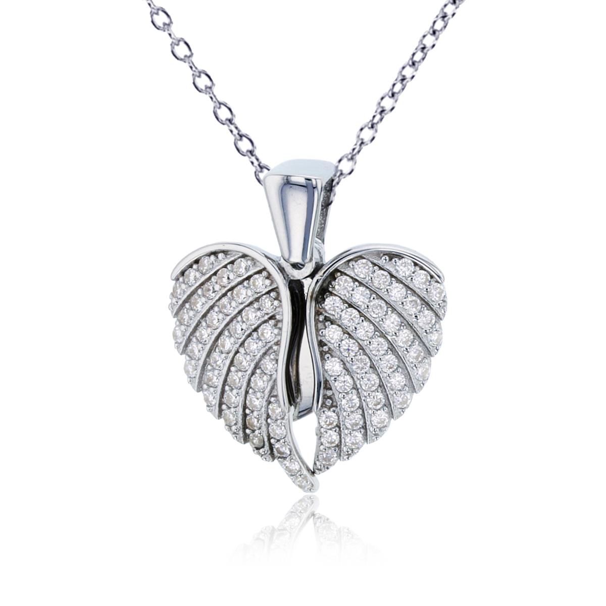 Sterling Silver Rhodium White Zircon Micropave Movable Wings Necklace