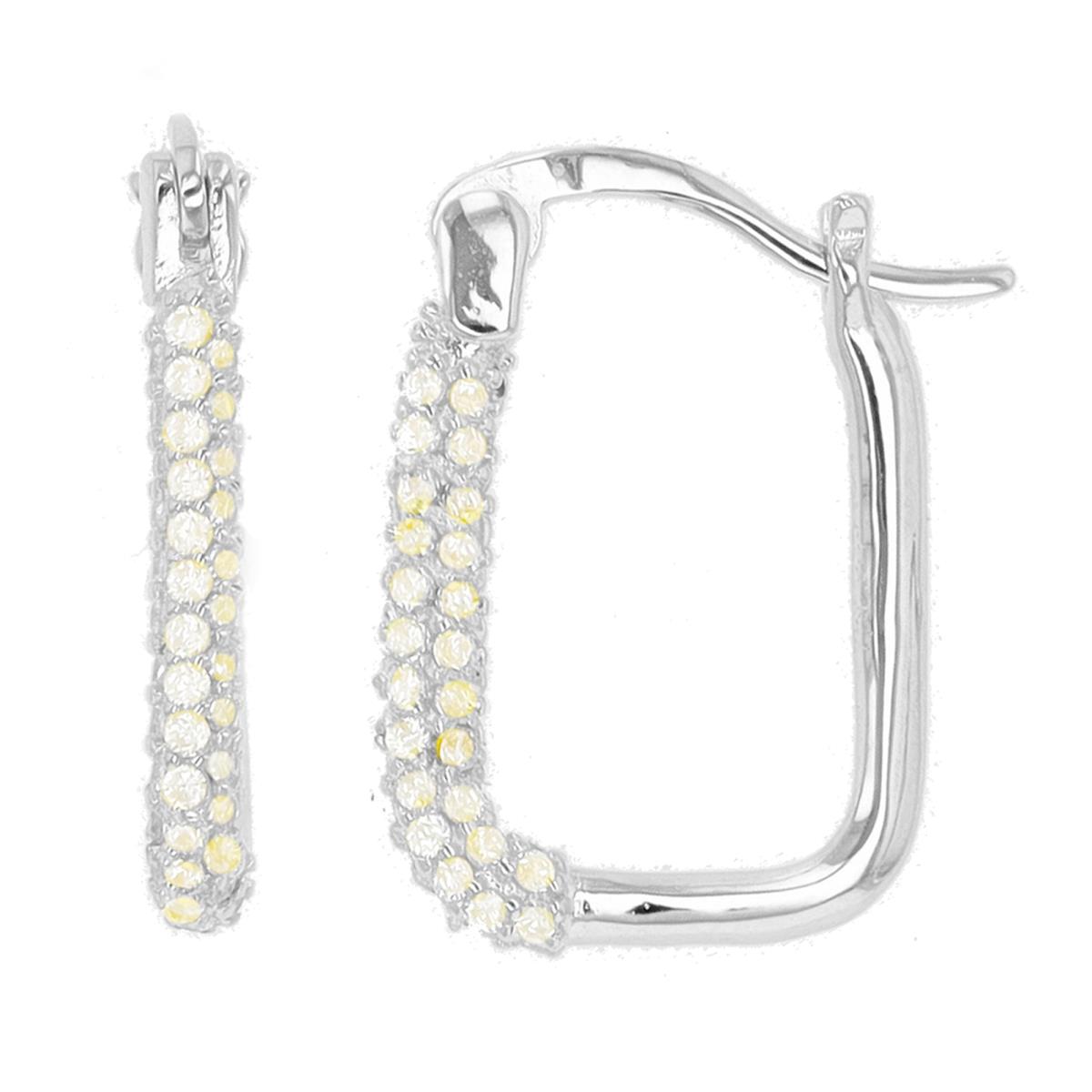 Sterling Silver Rhodium Pave Squared Hoop Earring