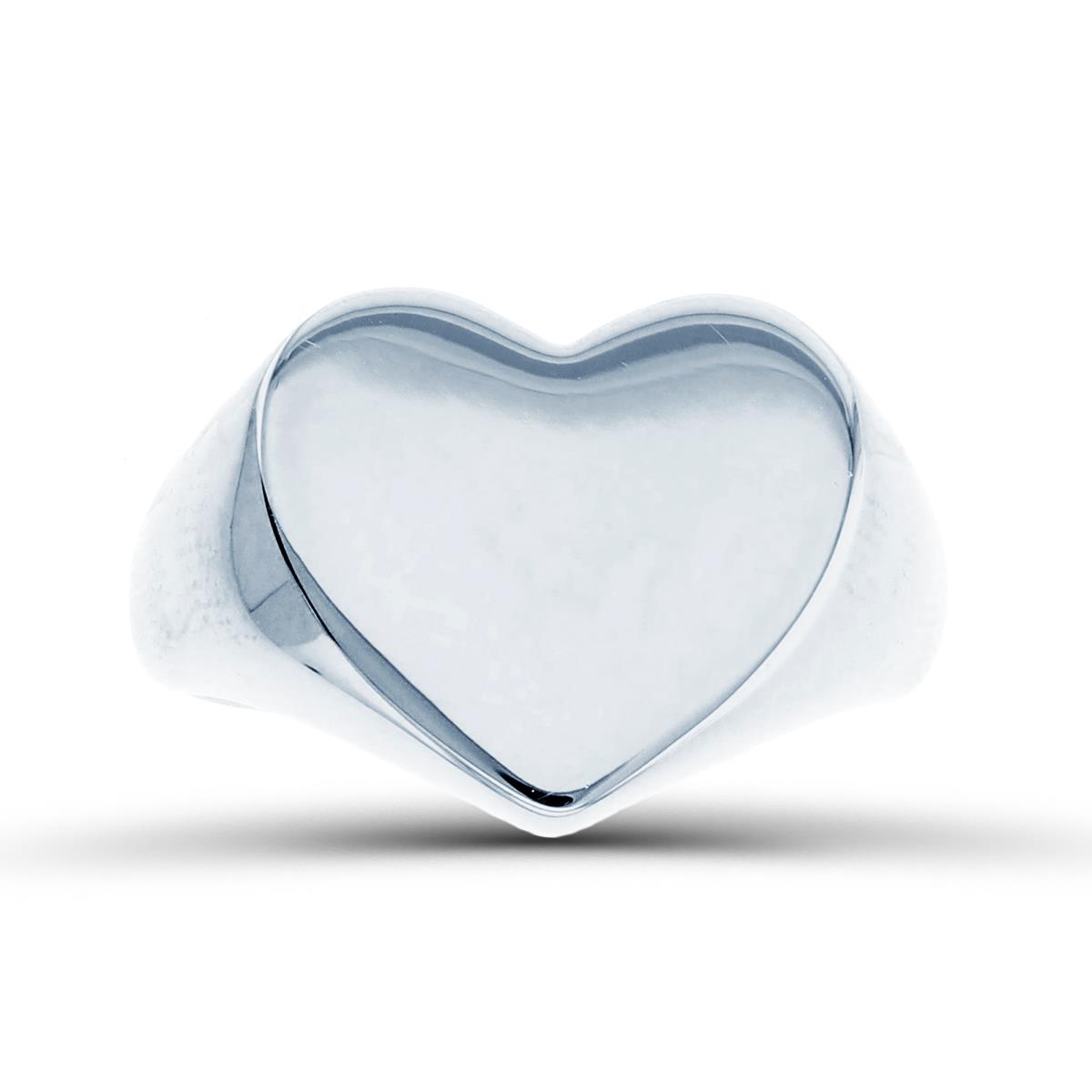Sterling Silver Rhodium High Polish  Signet 13.5x15mm Heart Ring 