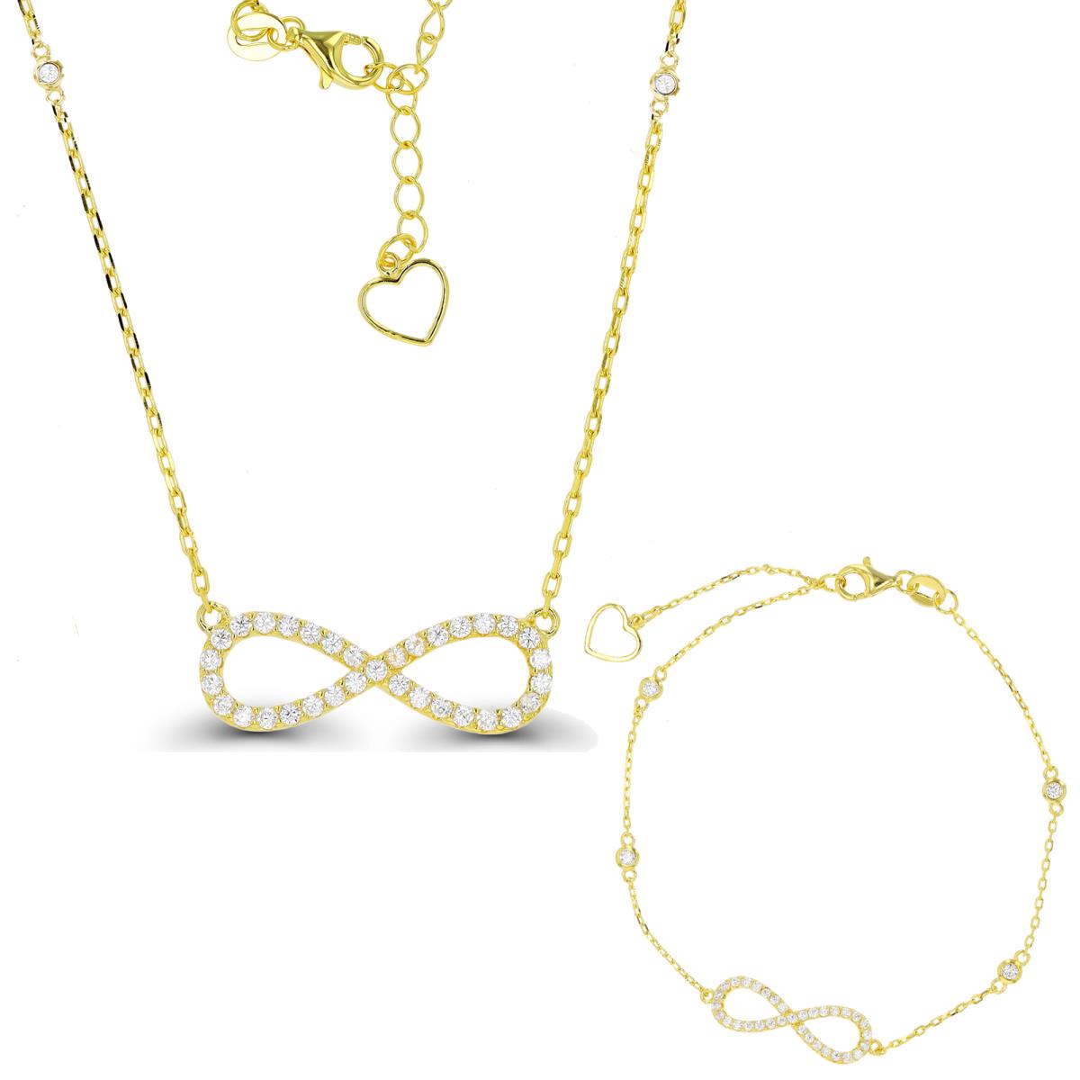 Sterling Silver Yellow Infinity 18"+2" Necklace & 7"+1" Bracelet Set