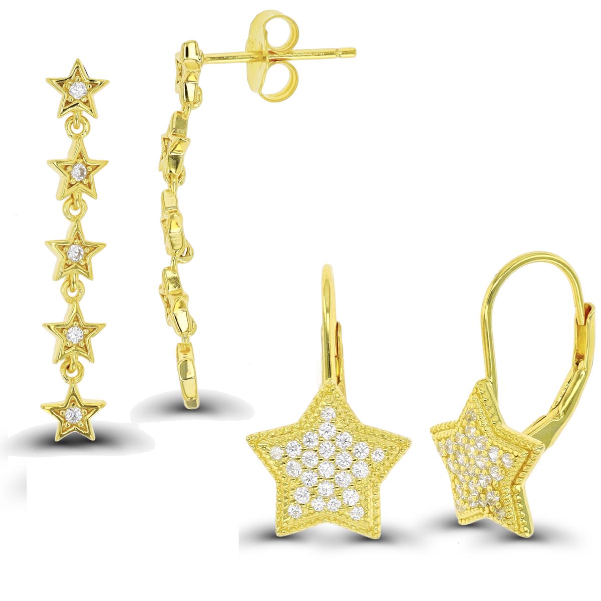 Sterling Silver Yellow Star LeverBack & Dangling Earring Set