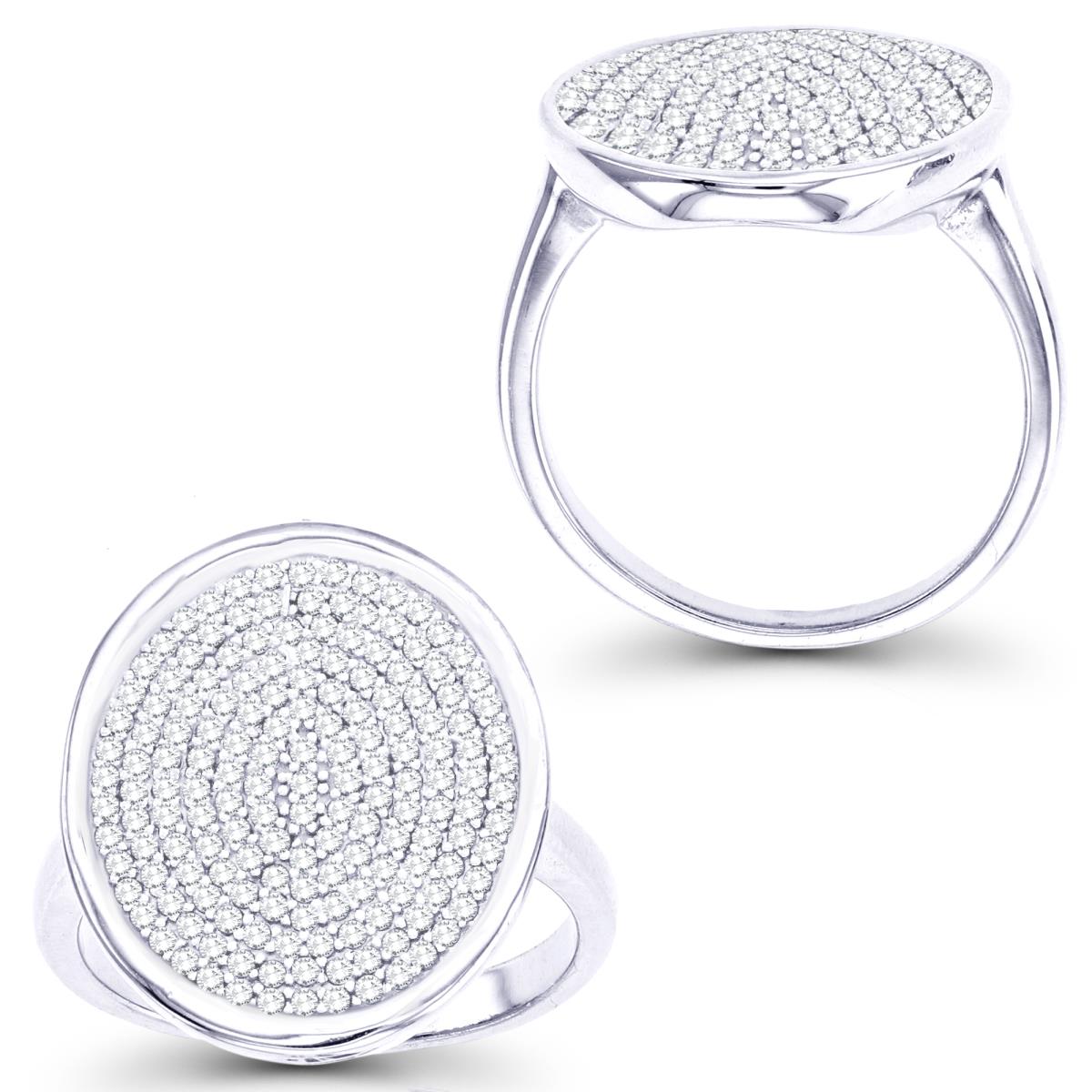 Sterling Silver Rhodium Paved White Zircon Flat Fashion Ring