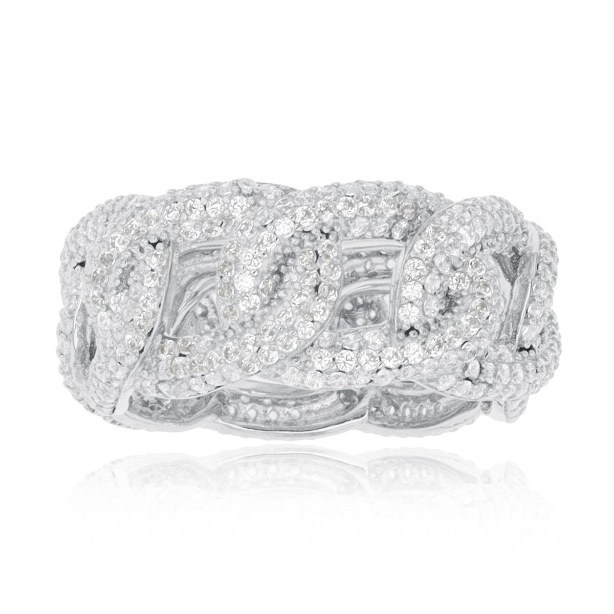 Sterling Silver Rhodium Micropave White Zircon Link Fashion Ring