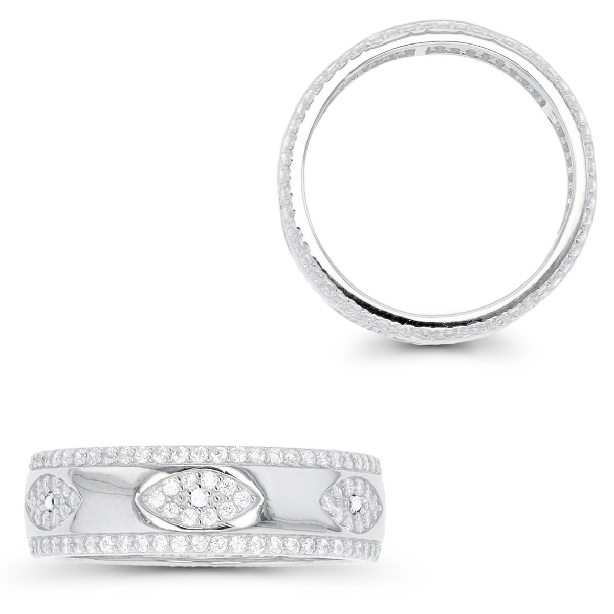 Sterling Silver Rhodium White Zircon Evil Eye Eternity Ring