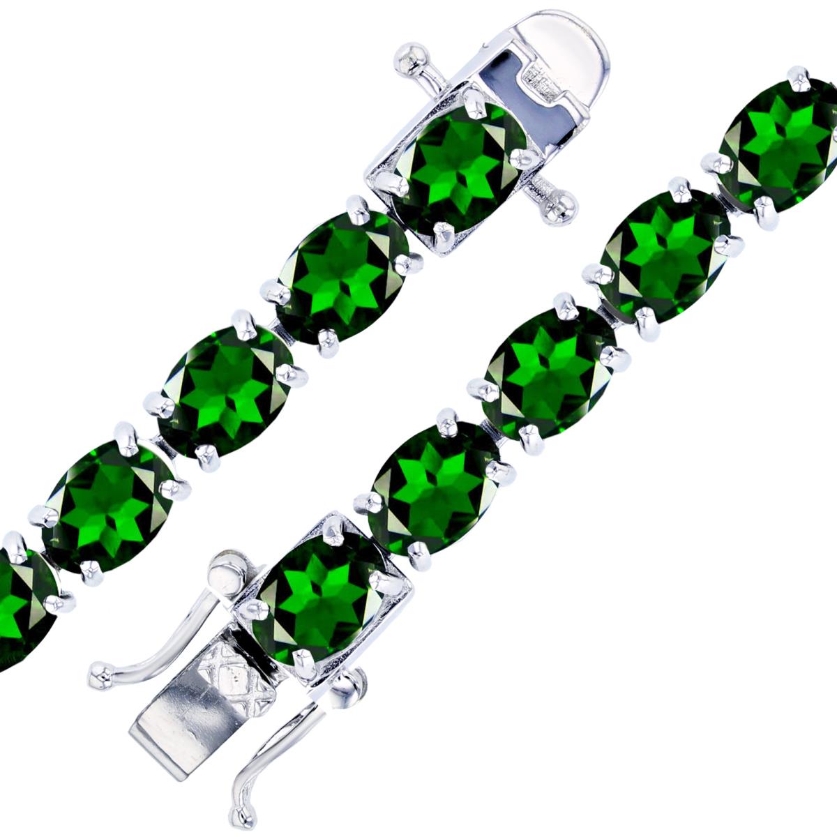 Sterling Silver Rhodium 7x5mm Oval Chrome Diopside 7.25" Tennis Bracelet