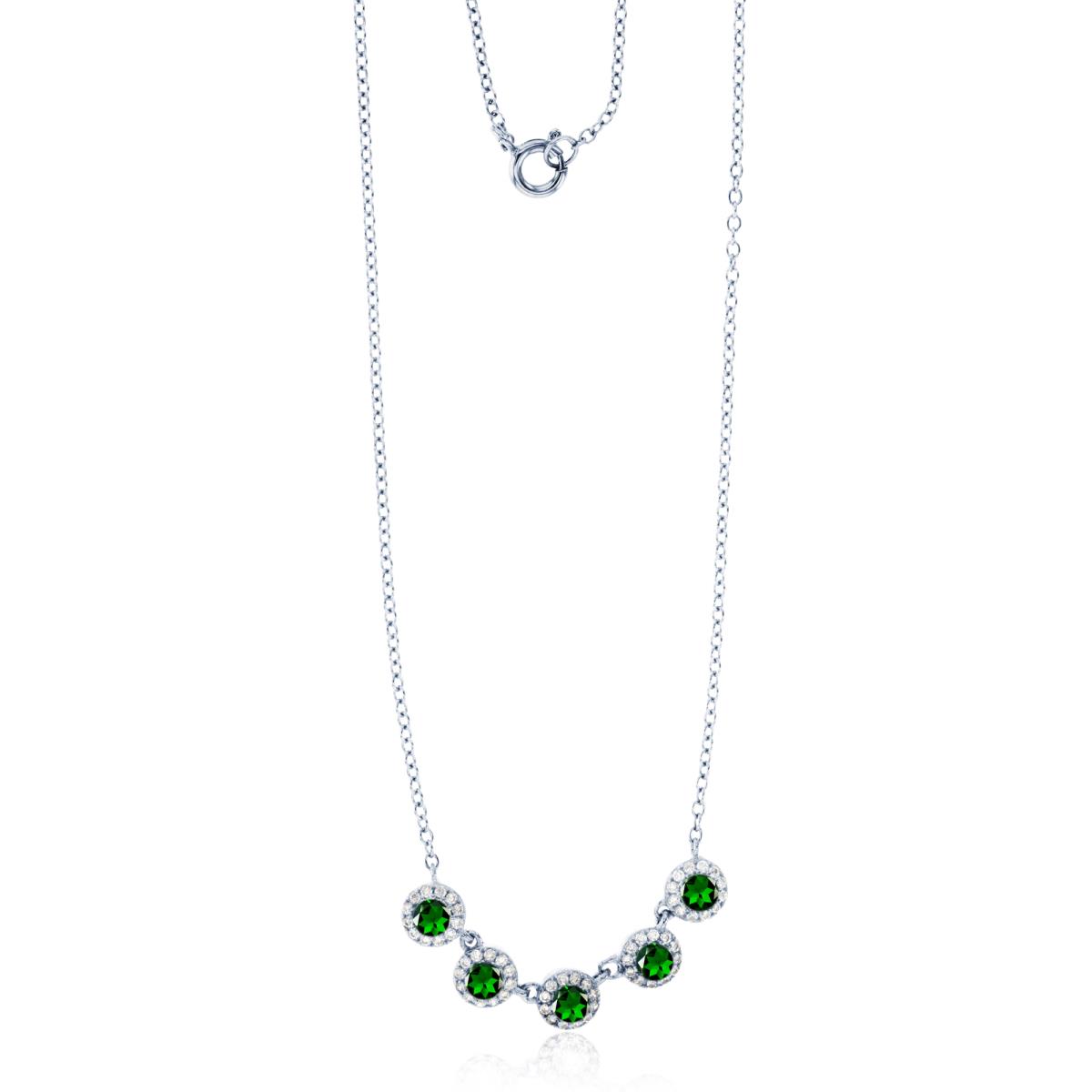 Sterling Silver Rhodium 3.5mm Rd Chrome Diopside/ White Zircon Halo 18" Necklace