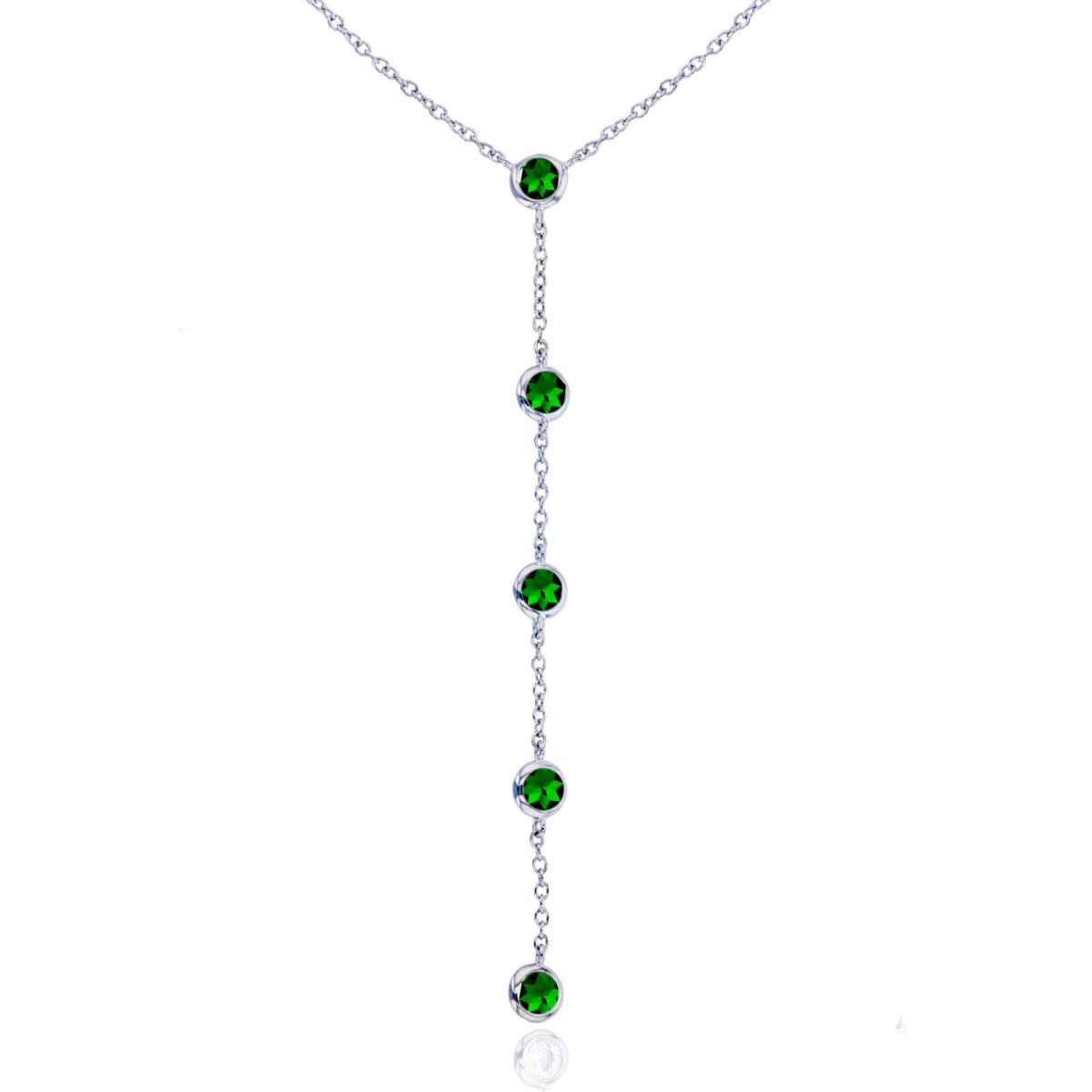Sterling Silver Rhodium 4mm Rd Cut Chrome Diopside Bezel 17"+1" Dangling Necklace
