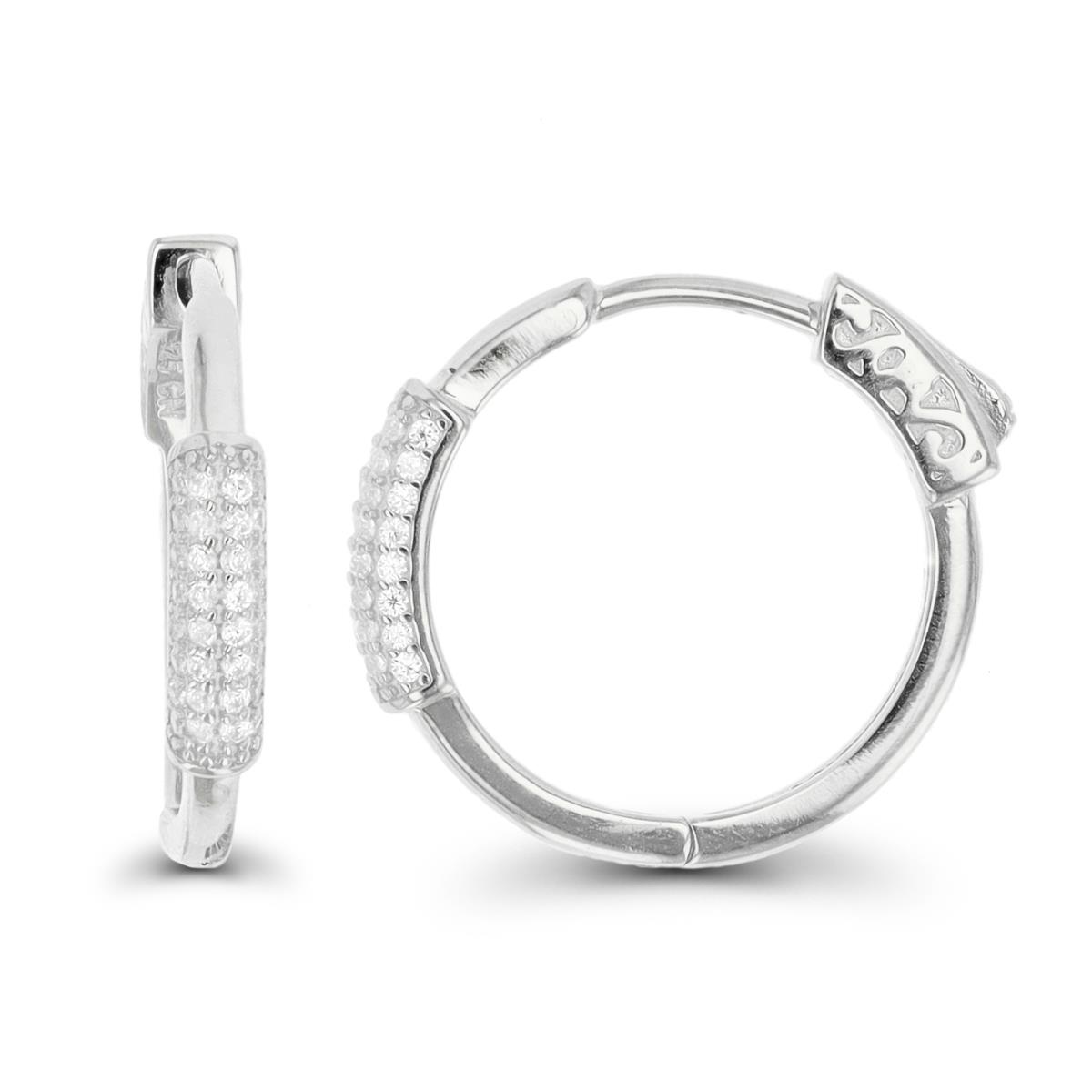 Sterling Silver Rhodium 20x3mm Paved Front CZ Hoop Earring