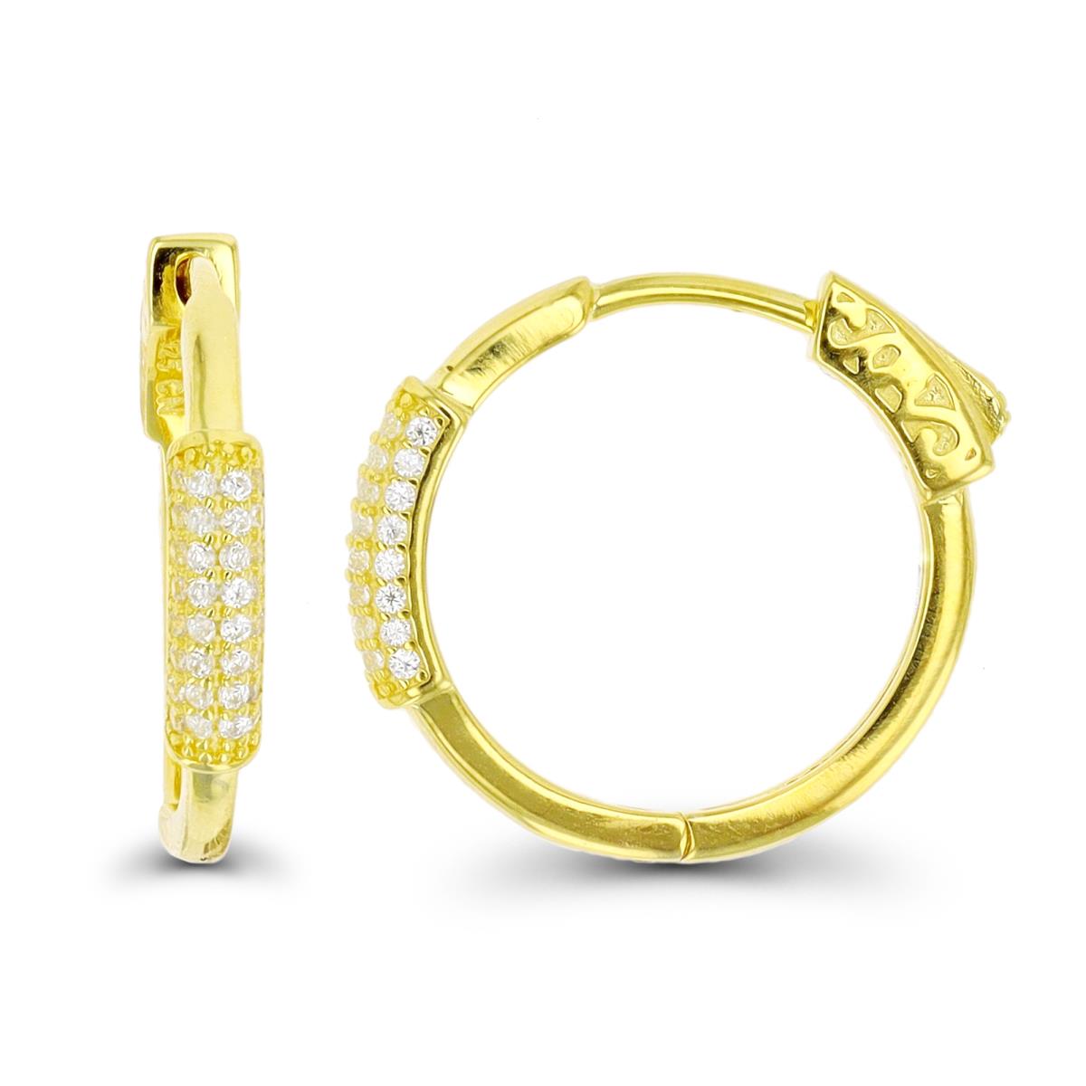 Sterling Silver Yellow 20x3mm Paved Front CZ Hoop Earring