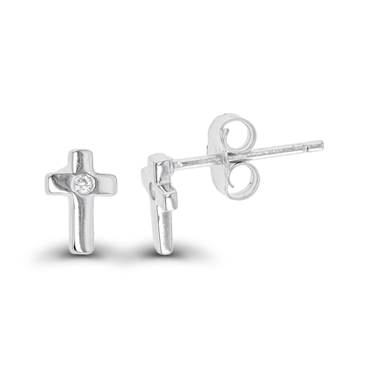 Sterling Silver Rhodium Cross Stud Earring