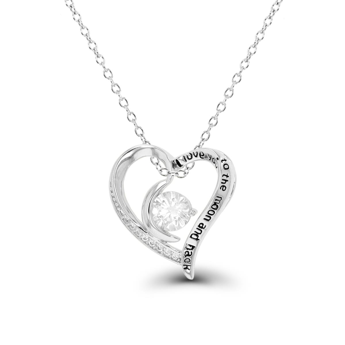 Sterling Silver Rhodium "I love you to the moon and back" Heart 18" Necklace