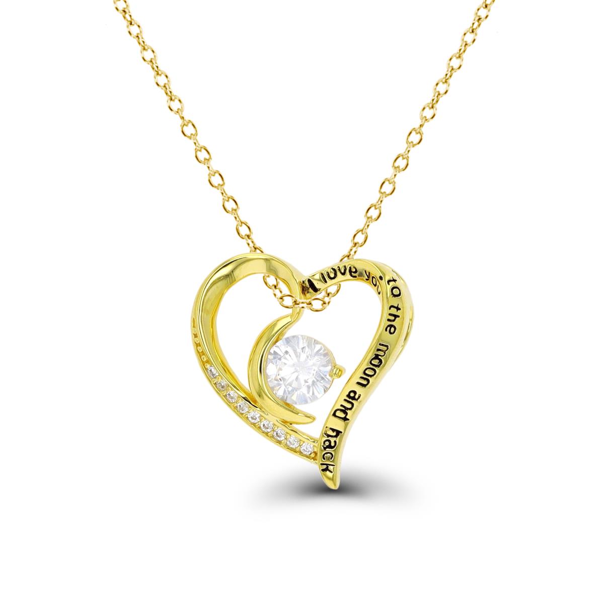 Sterling Silver Yellow 1-Micron "I love you to the moon and back" Heart 18" Necklace