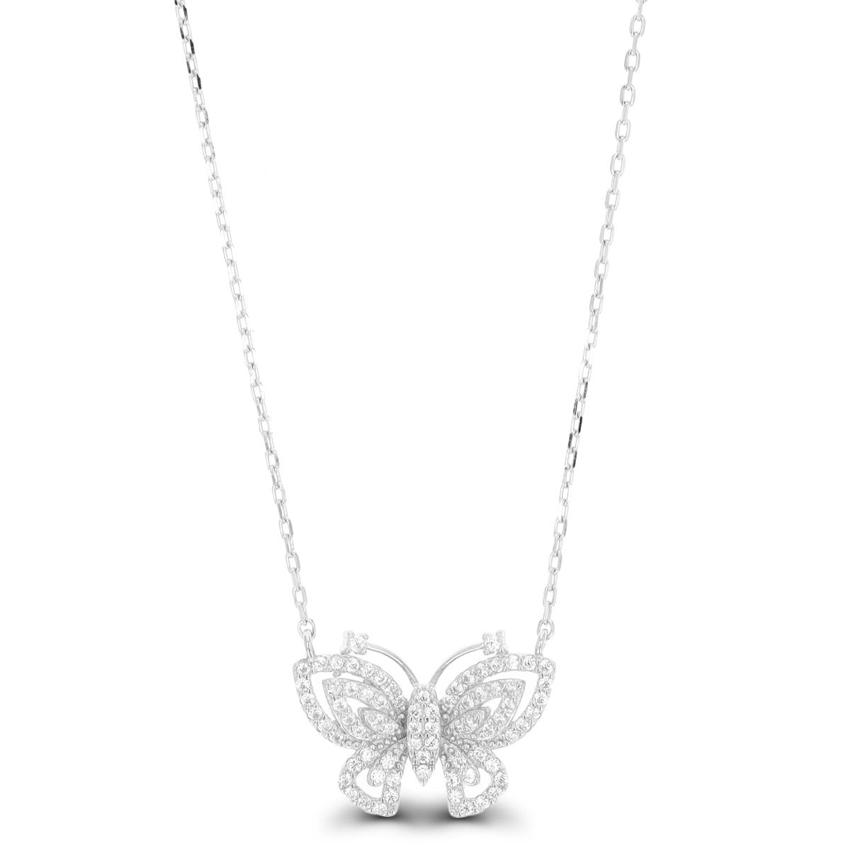 Sterling Silver Rhodium Butterfly 18"+2" Necklace