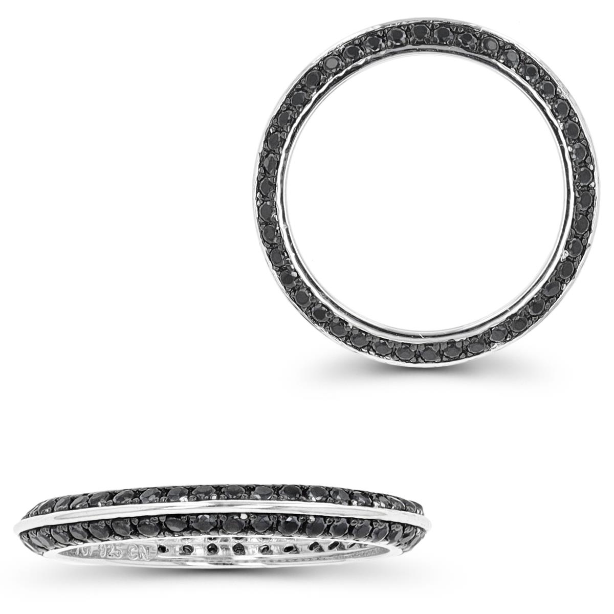 Sterling Silver Rhodium & Black 2 Row Micropave Black Spinel Eternity Ring