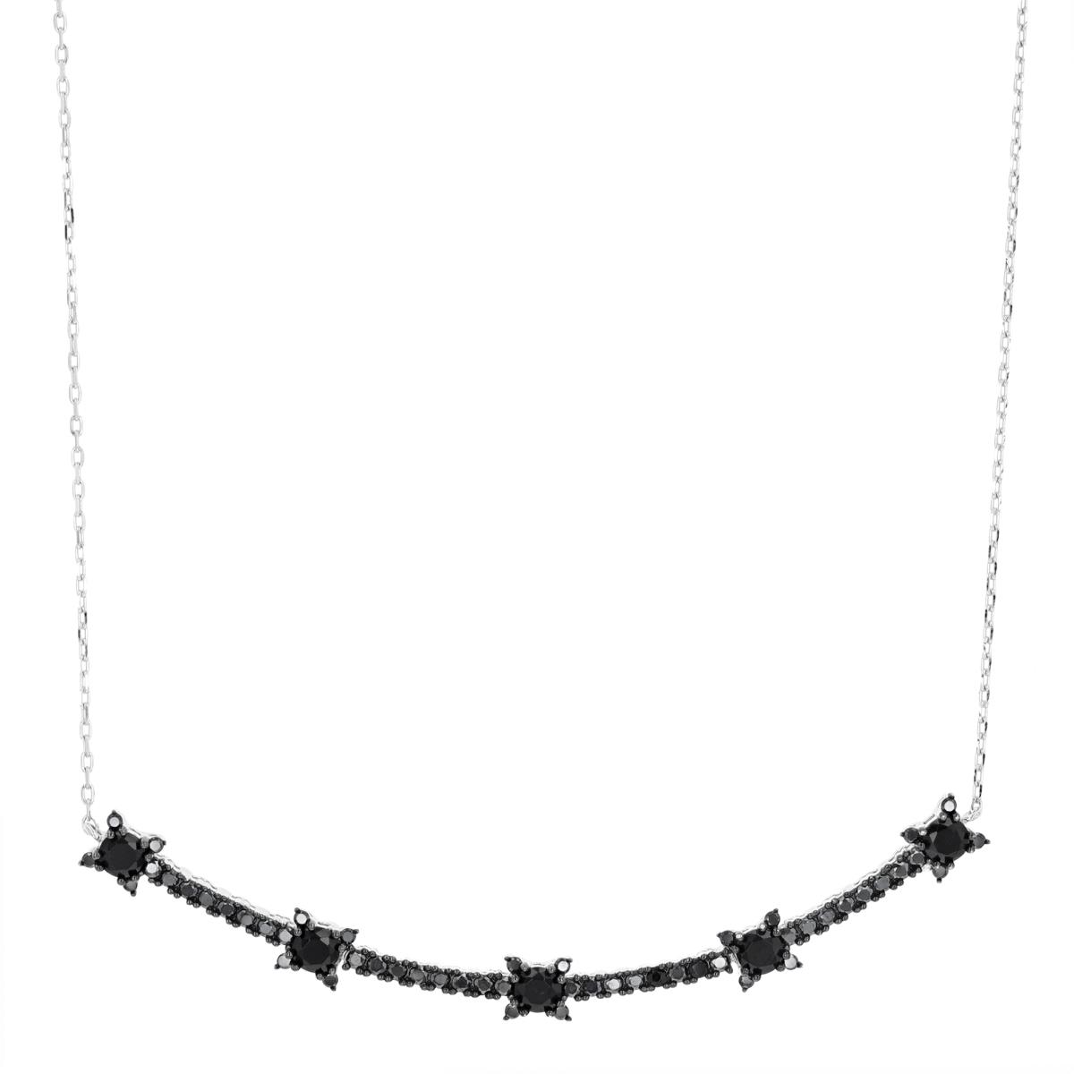 Sterling Silver Rhodium & Black/ Black CZ Paved  18"+2" Necklace