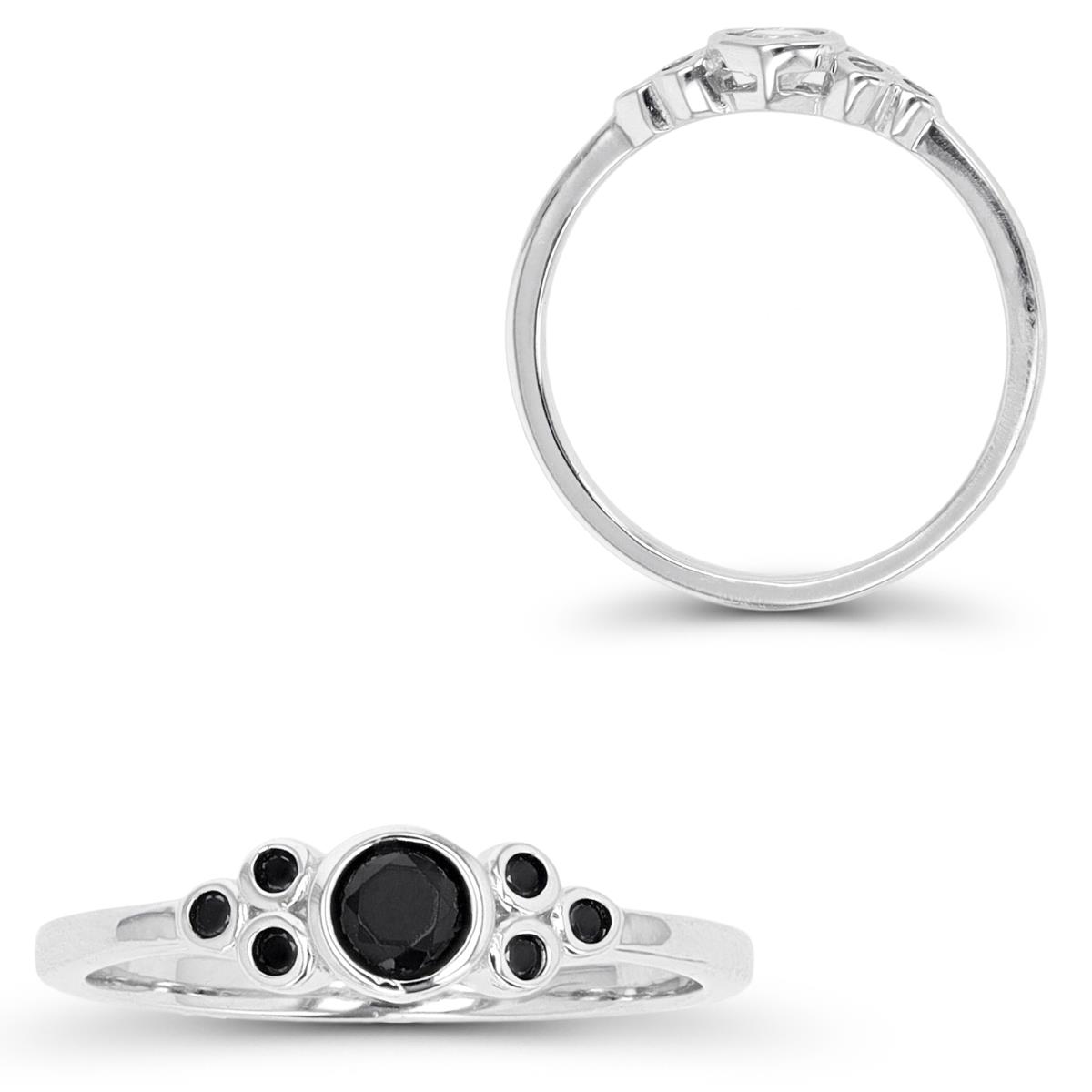 Sterling Silver Rhodium Black Spinel Bezel Fashion Ring