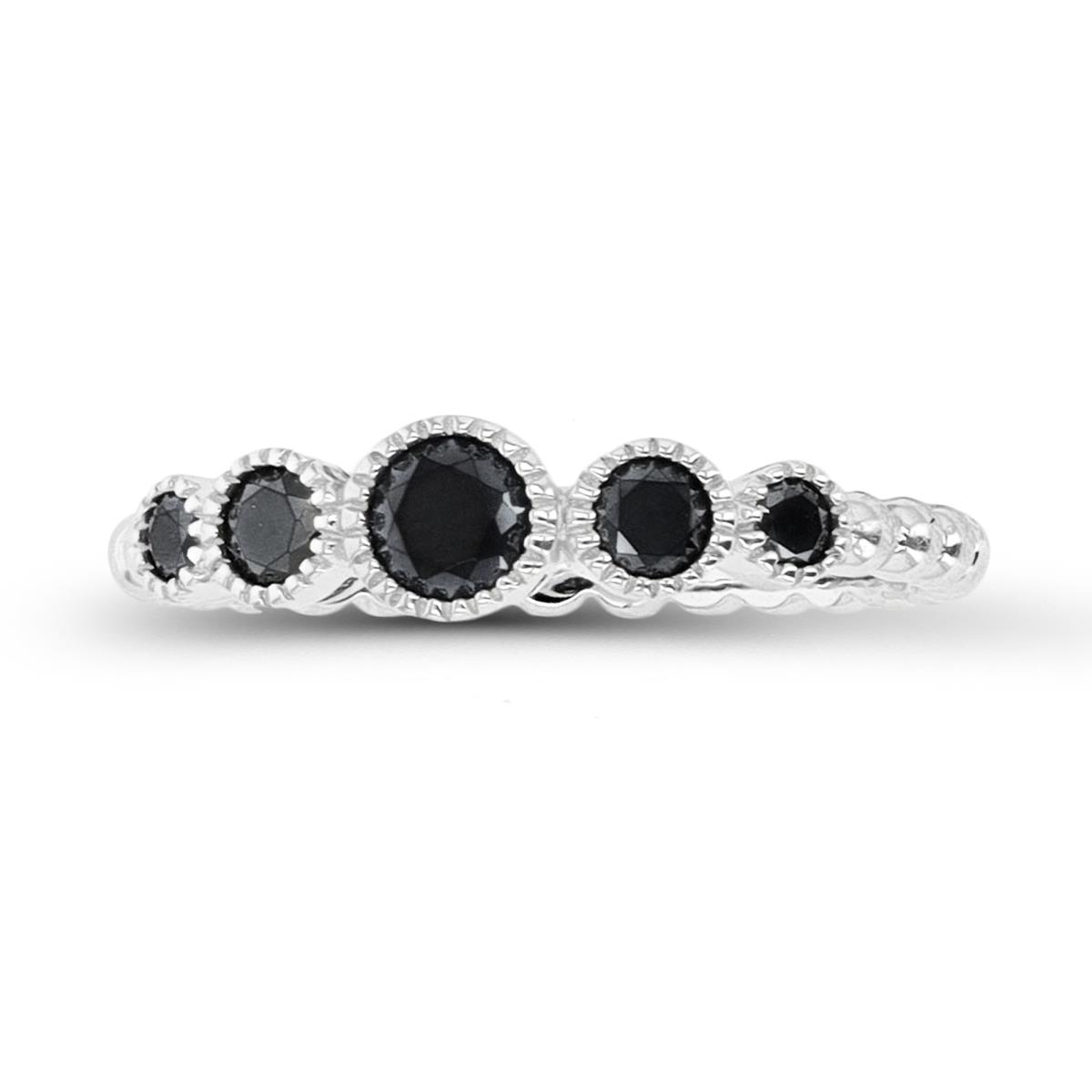 Sterling Silver Rhodium Black Spinel Milgrain Bezel Bubble Fashion Ring