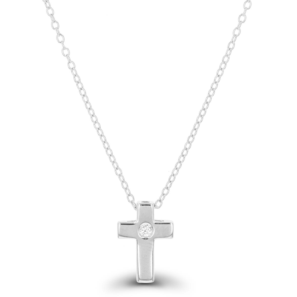 Sterling Silver Rhodium Polished Cross 18" Necklace