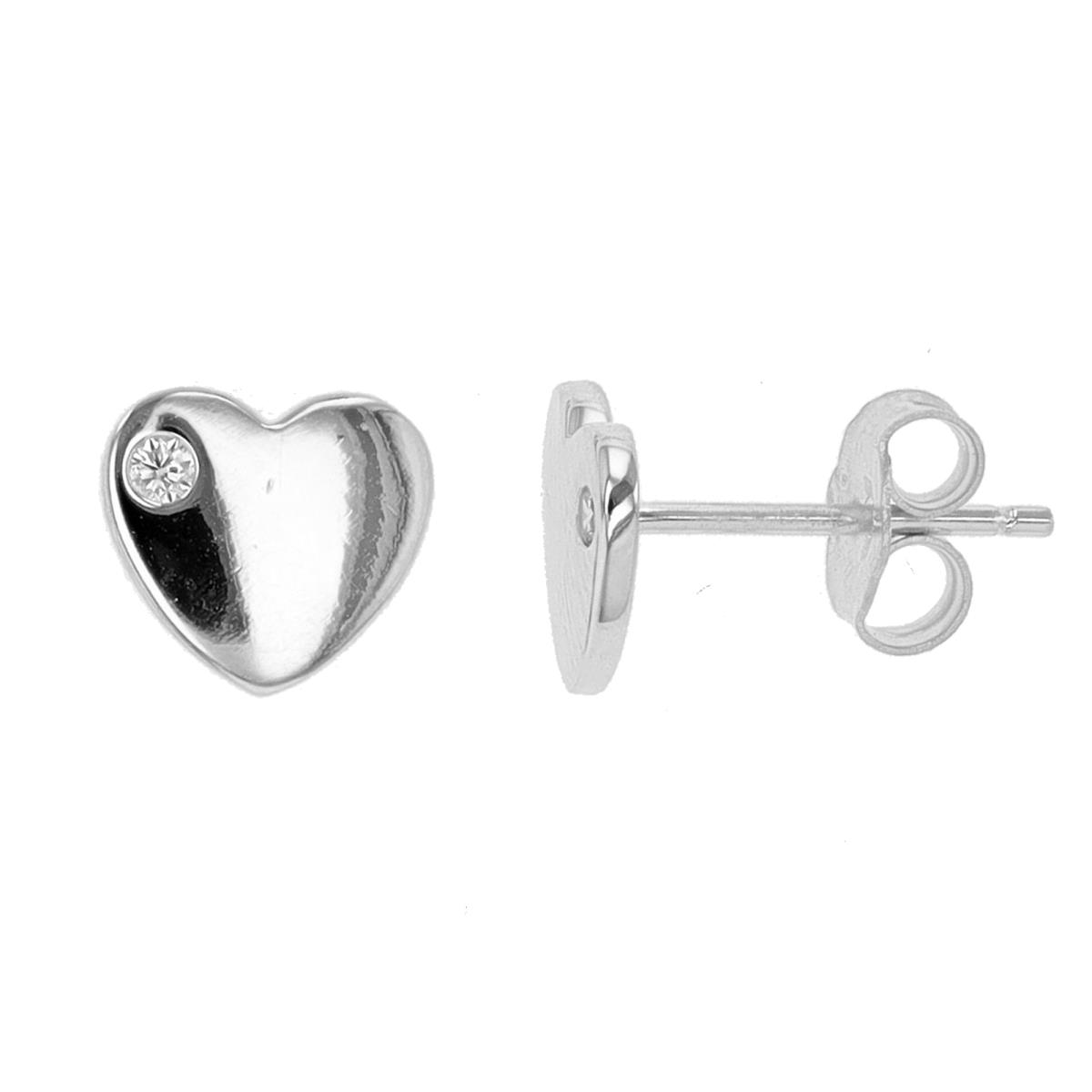 Sterling Silver Rhodium Heart Stud Earring