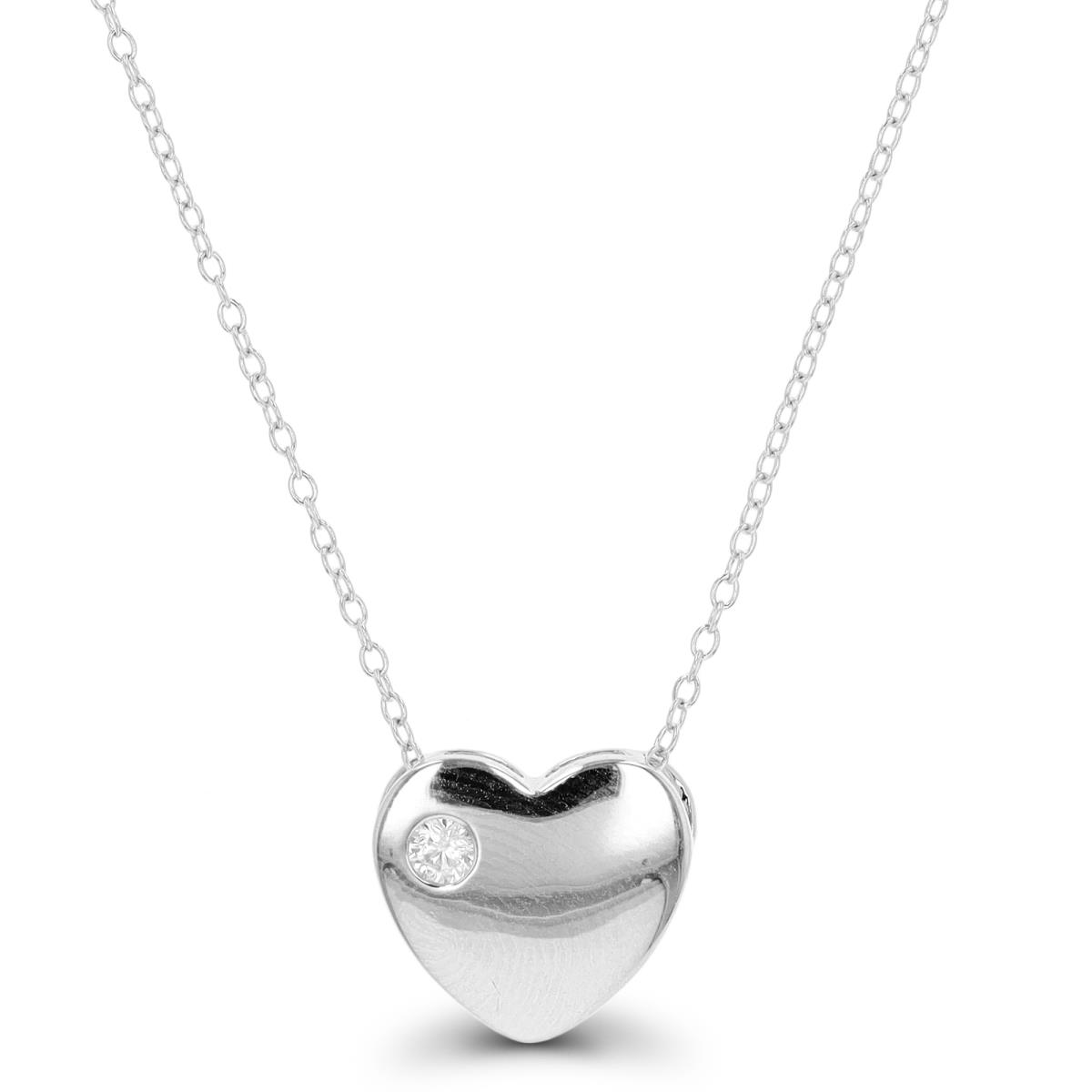 Sterling Silver Rhodium Heart 18" Necklace