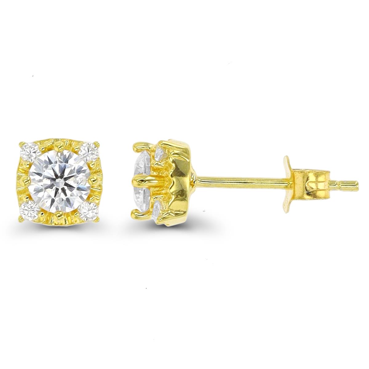Sterling Silver Yellow 1-Micron 4.50mm Rd CZ Stud Earring