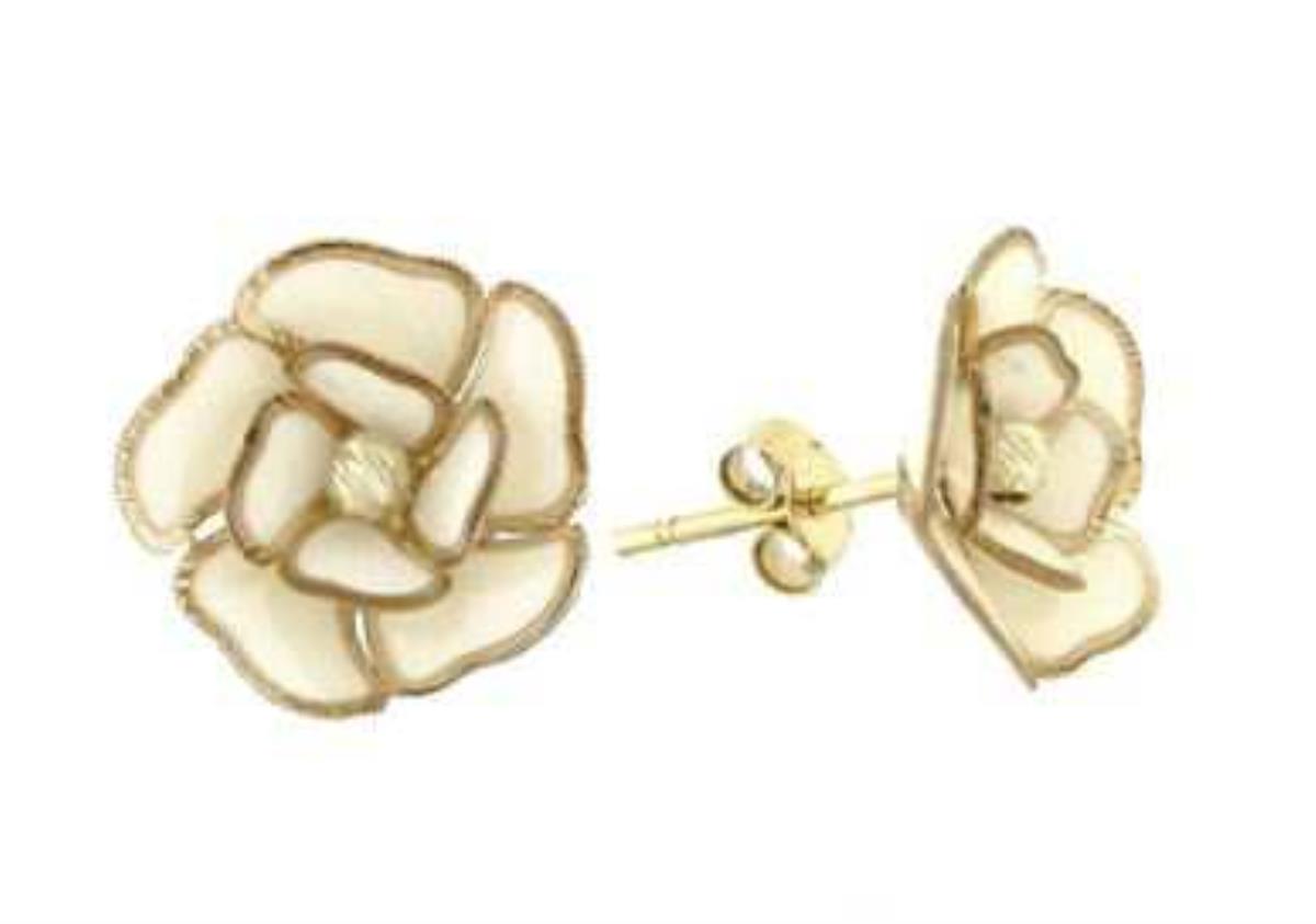 14K Yellow Gold Enamel Flower Stud Earrings
