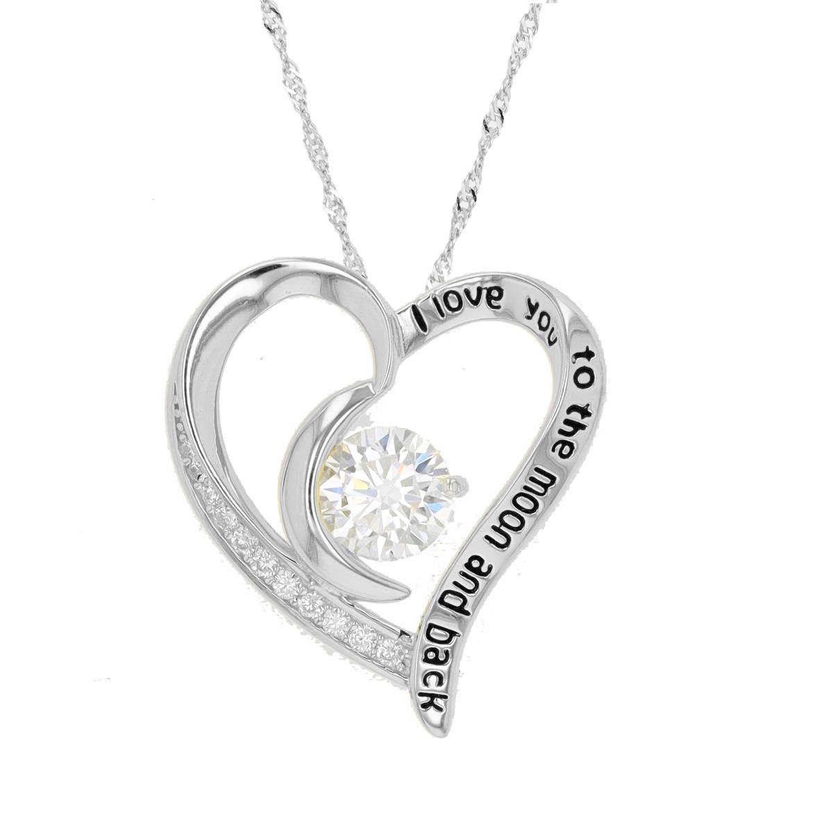 Sterling Silver Rhodium "I love you to the moon and back" Heart 18"+2" Singapore Necklace