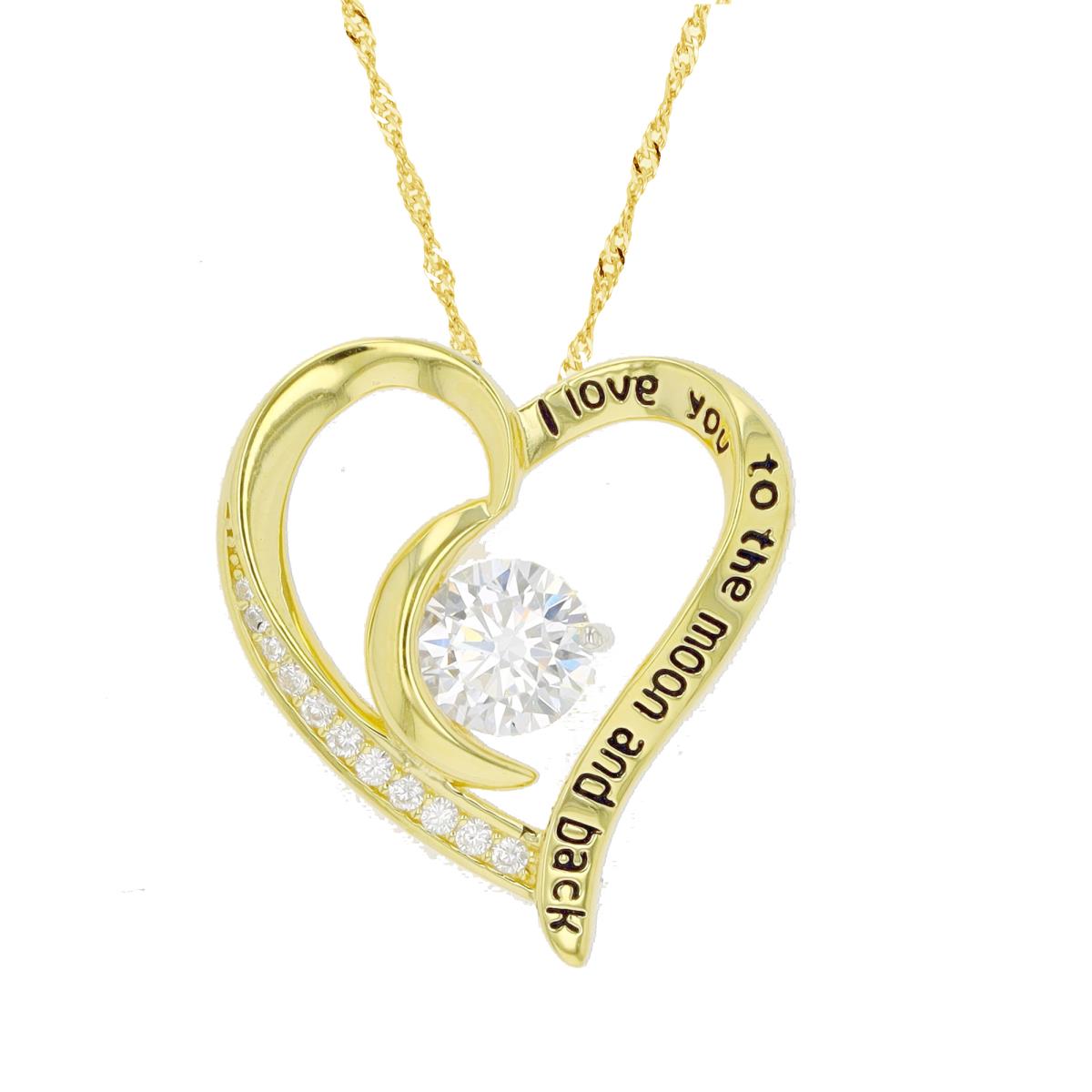 Sterling Silver Yellow "I love you to the moon and back" Heart 18"+2" Singapore Necklace