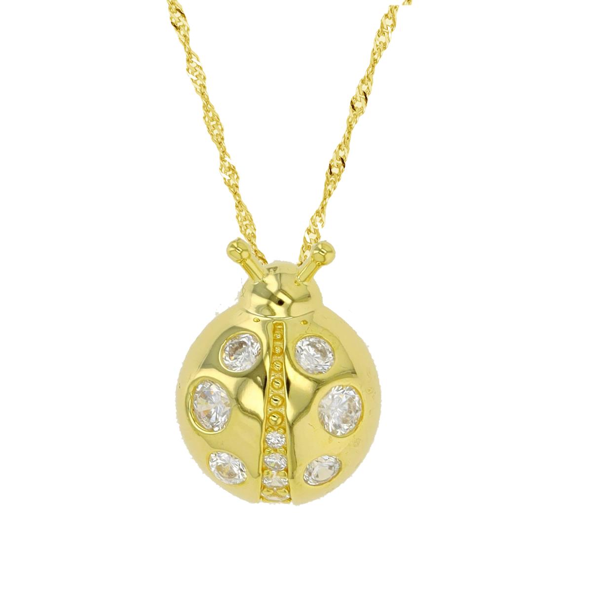 Sterling Silver Yellow Ladybug 18"+2" Singapore Necklace