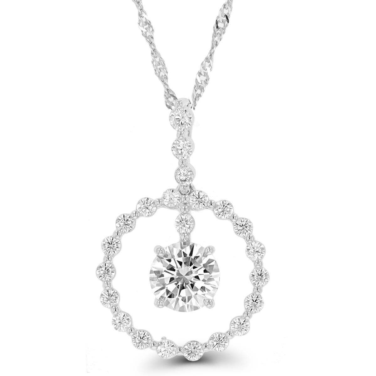 Sterling Silver Rhodium Dangling 8mm Rd CZ Circle 18"+2" Singapore Necklace