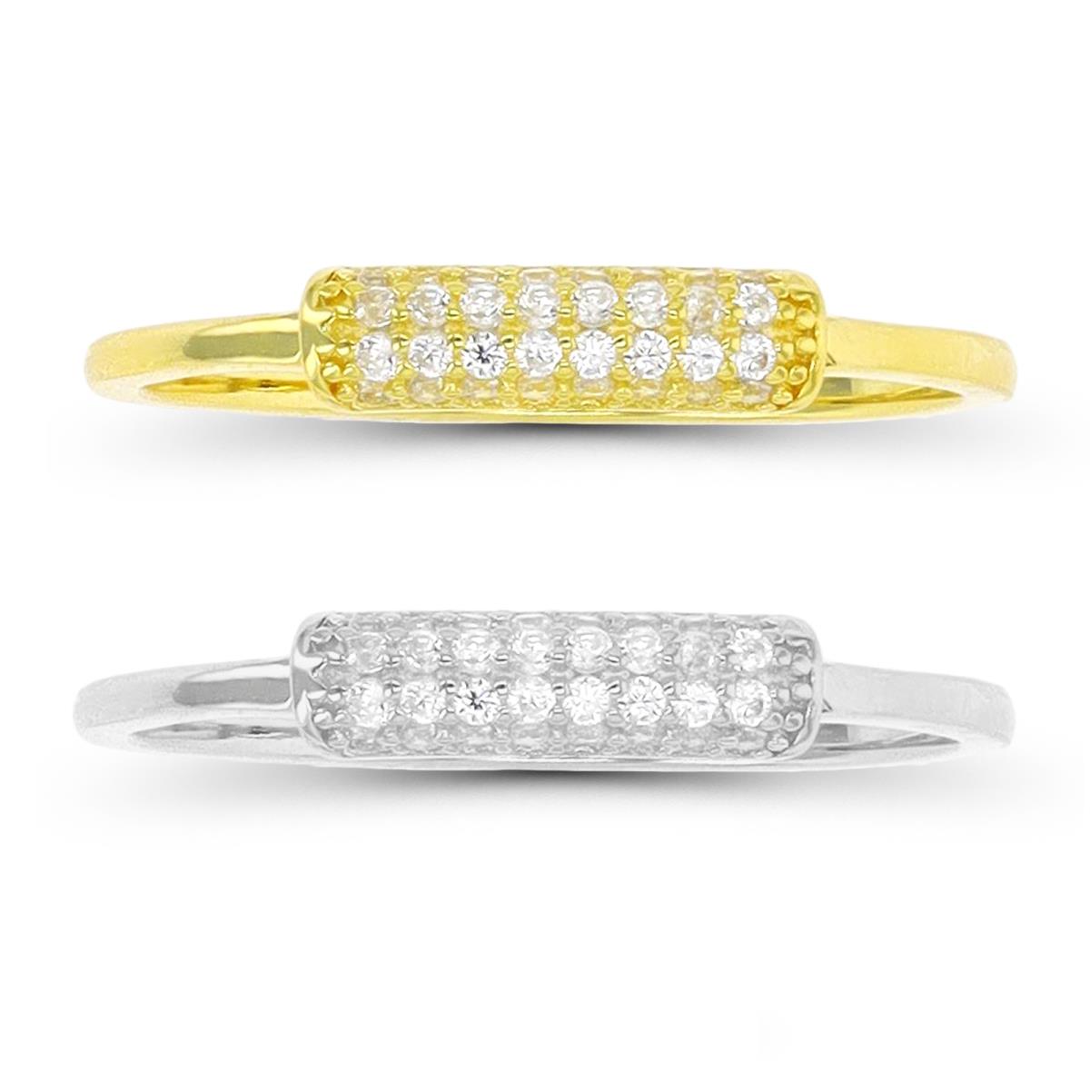 Sterling Silver Rhodium & Yellow 1Micron Paved Front CZ Fashion Ring Set
