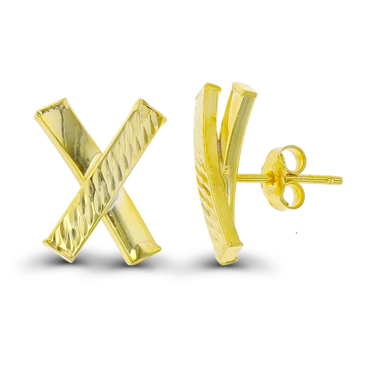 14K Yellow Gold Polished & DC "X" Stud Earring