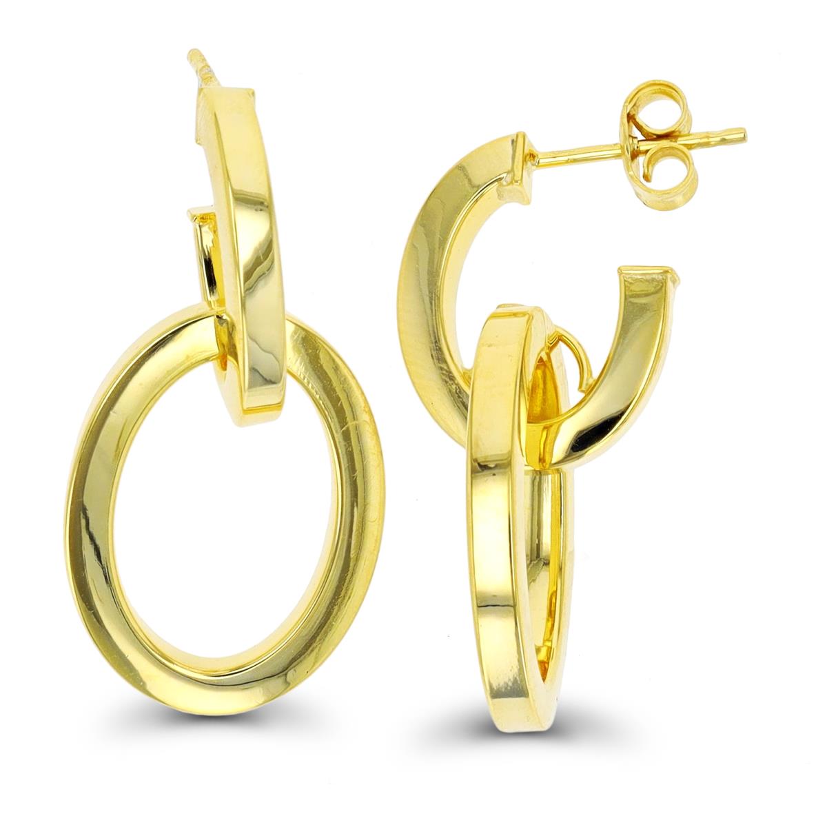 18K Yellow Gold Polished Double Oval Dangling Earring