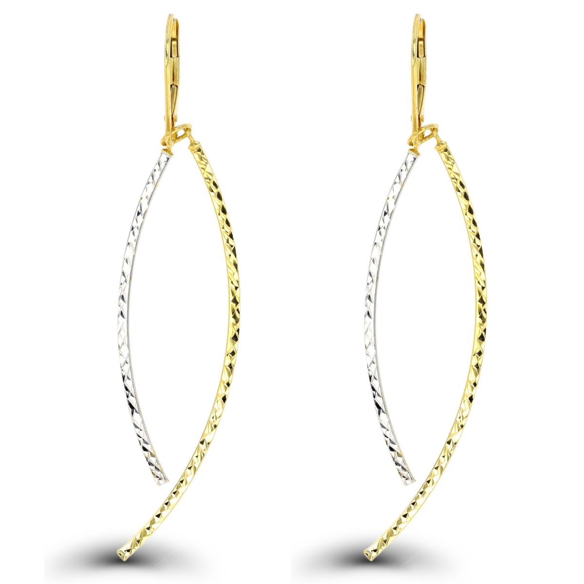 14K Two-Tone Gold Diamond Cut Curved Dangling Earring