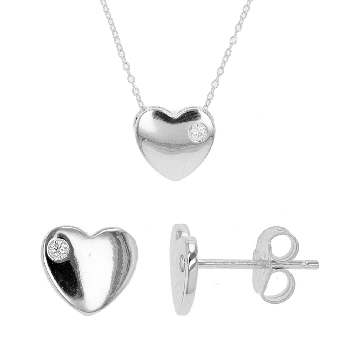 Sterling Silver Rhodium Heart 18" Necklace & Earring Set