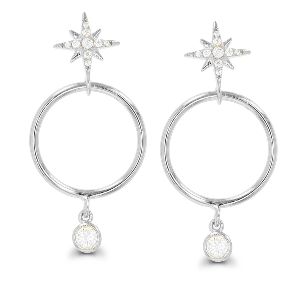 Sterling Silver Rhodium Dangling Hoop/Starburst Earring