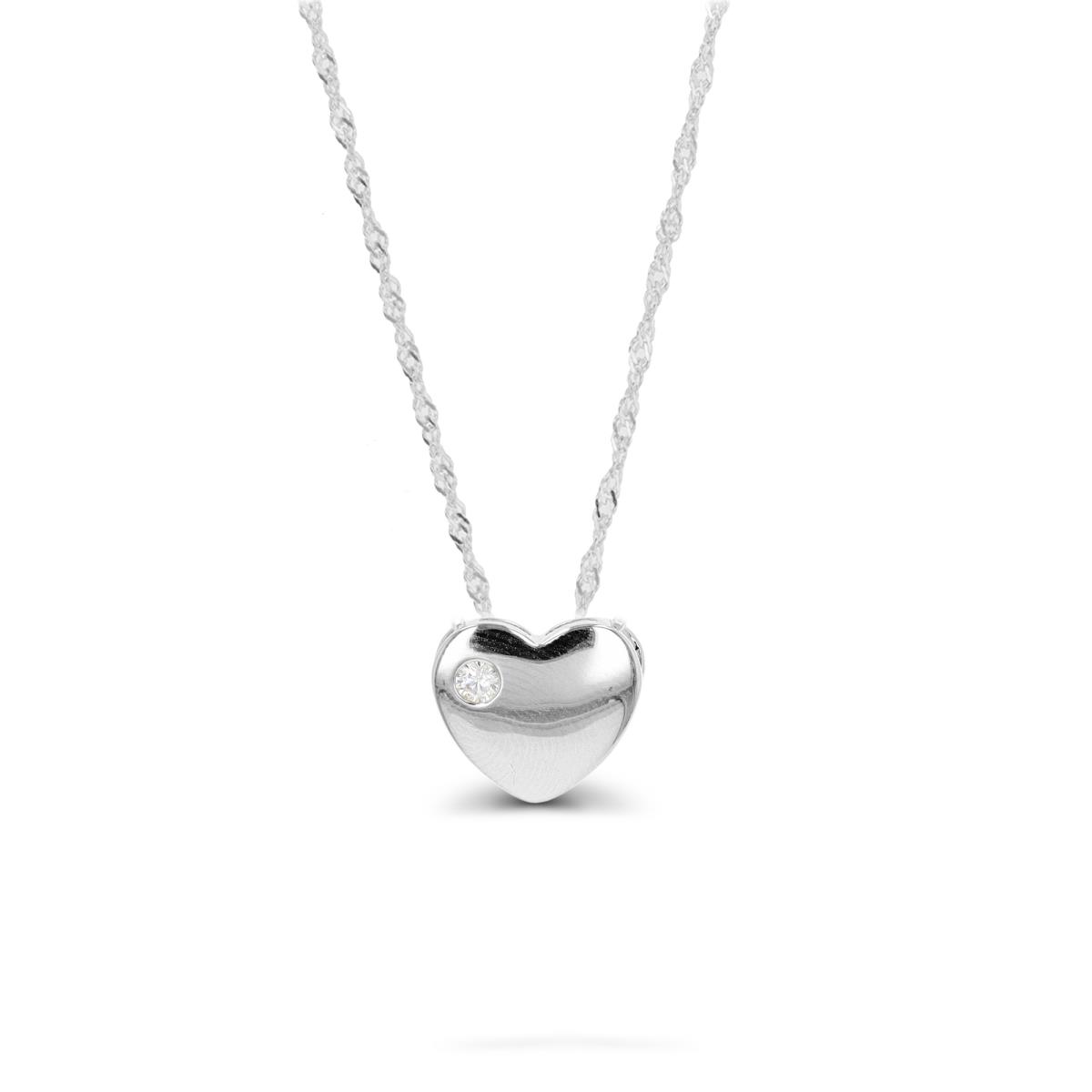 Sterling Silver Rhodium Heart 18"+2" Singapore Necklace