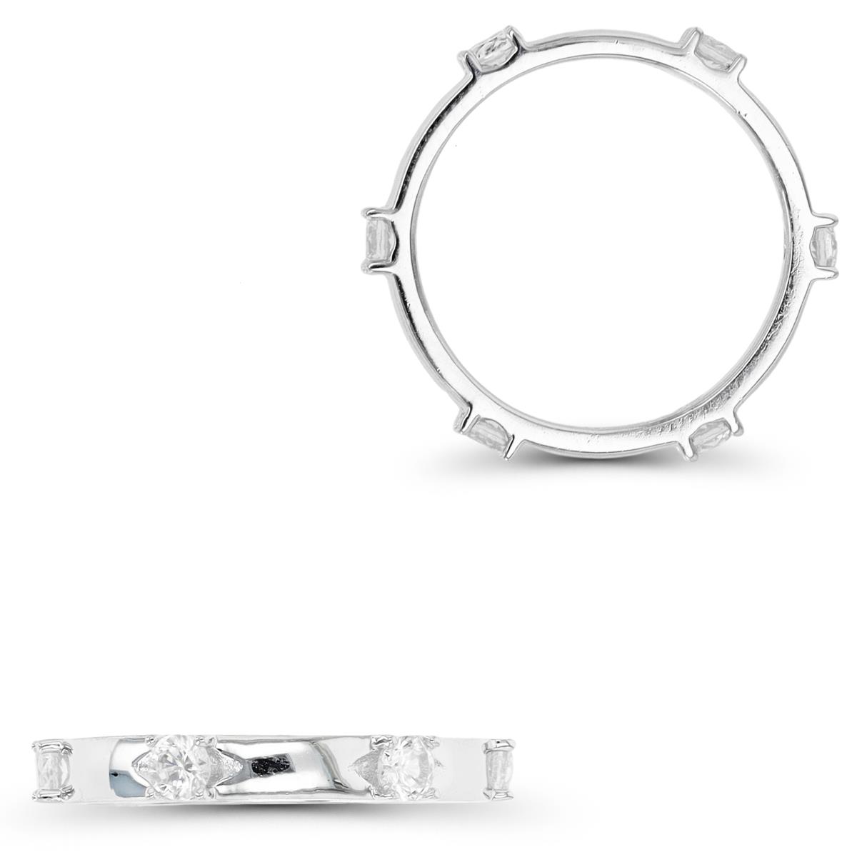 Sterling Silver Rhodium 3mm Rd White Zircon Station Fashion Ring