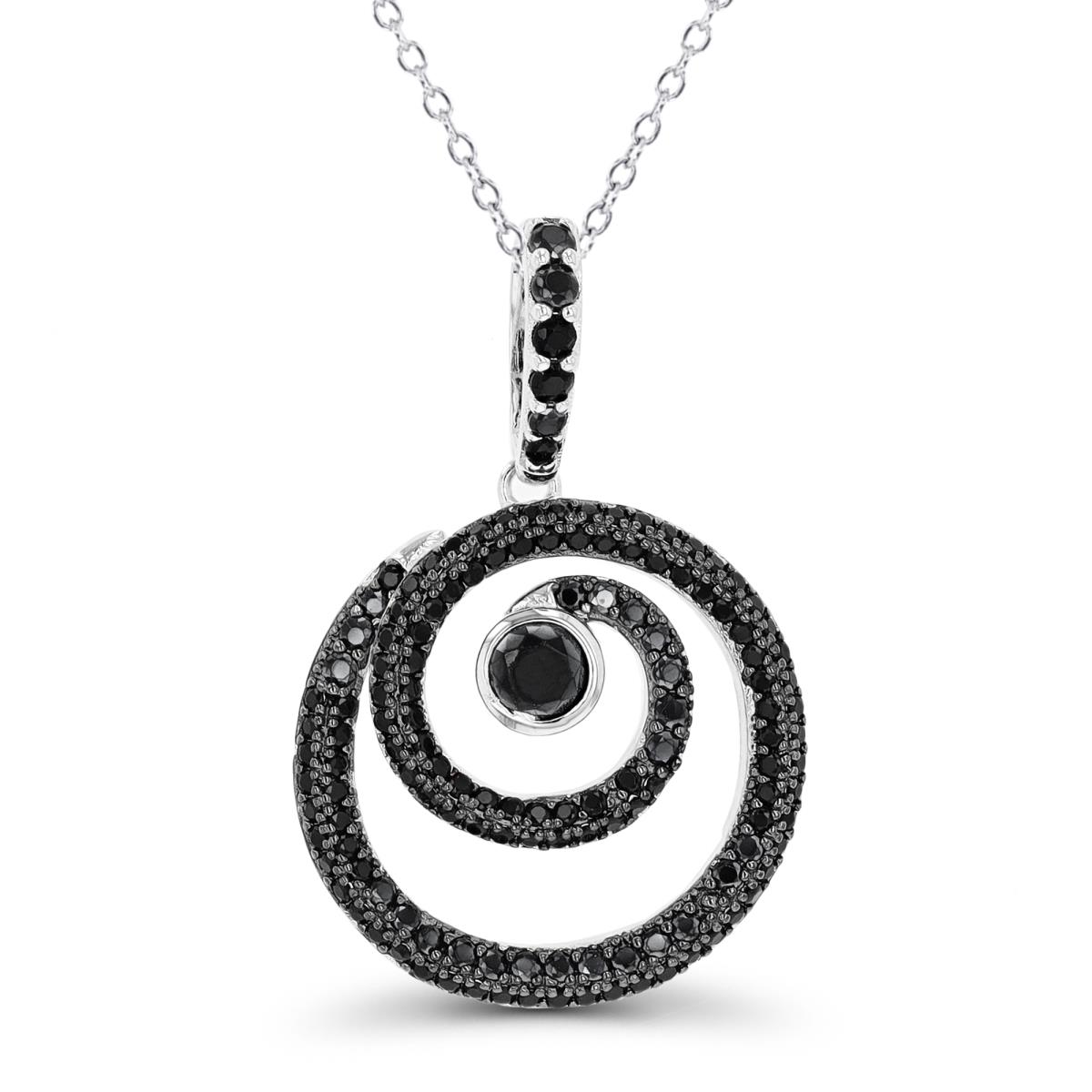 Sterling Silver Rhodium & Black Black Spinel Pave Swirl 18" Necklace