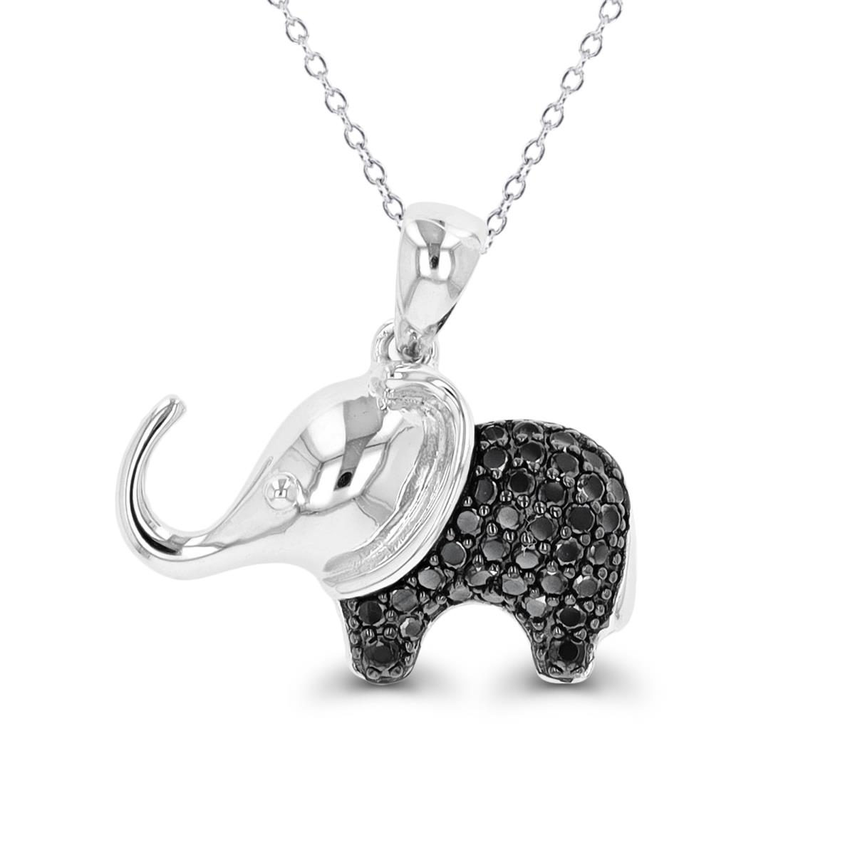 Sterling Silver Rhodium & Black Black Spinel Elephant 18" Necklace