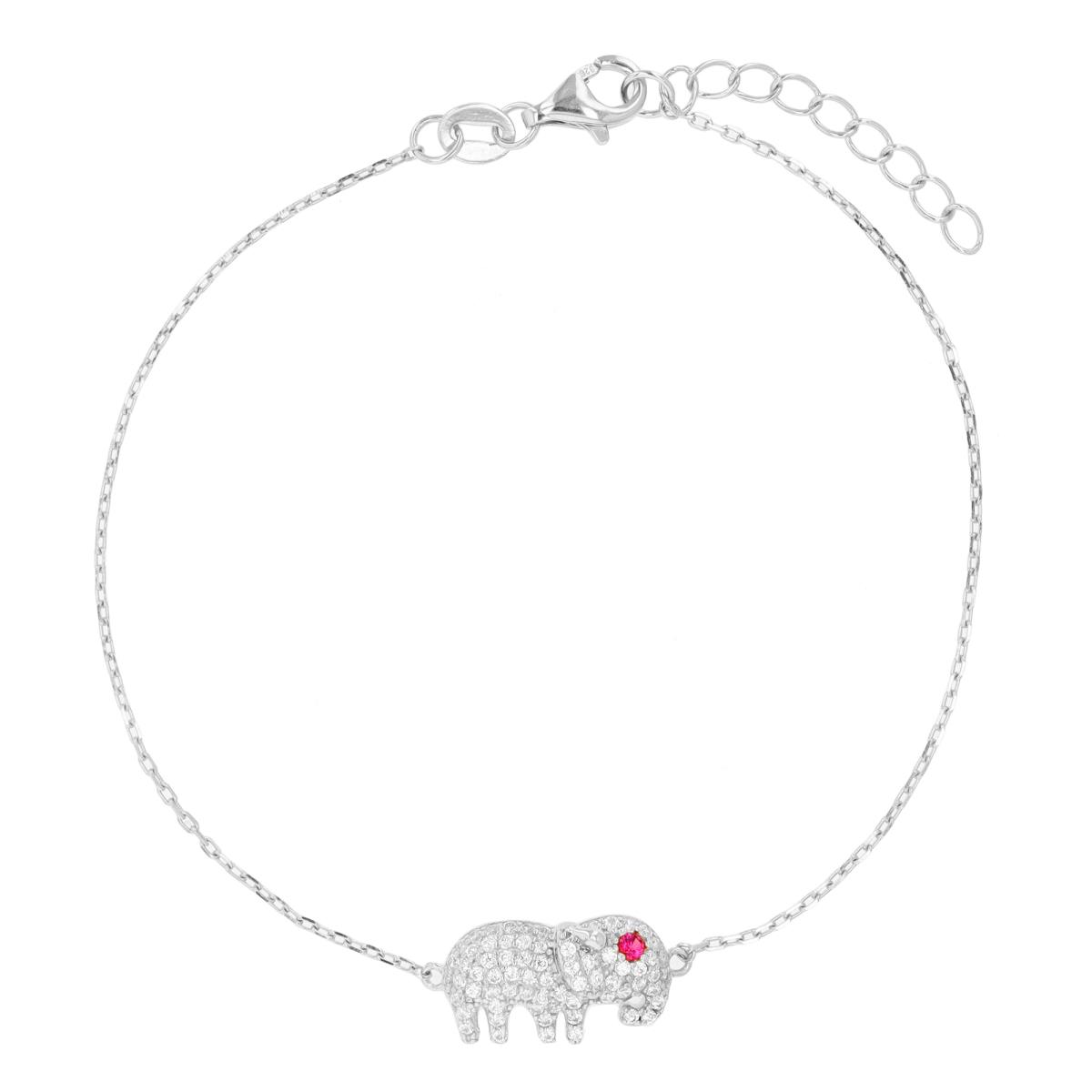 Sterling Silver Rhodium Paved Elephant 7"+1" Bracelet