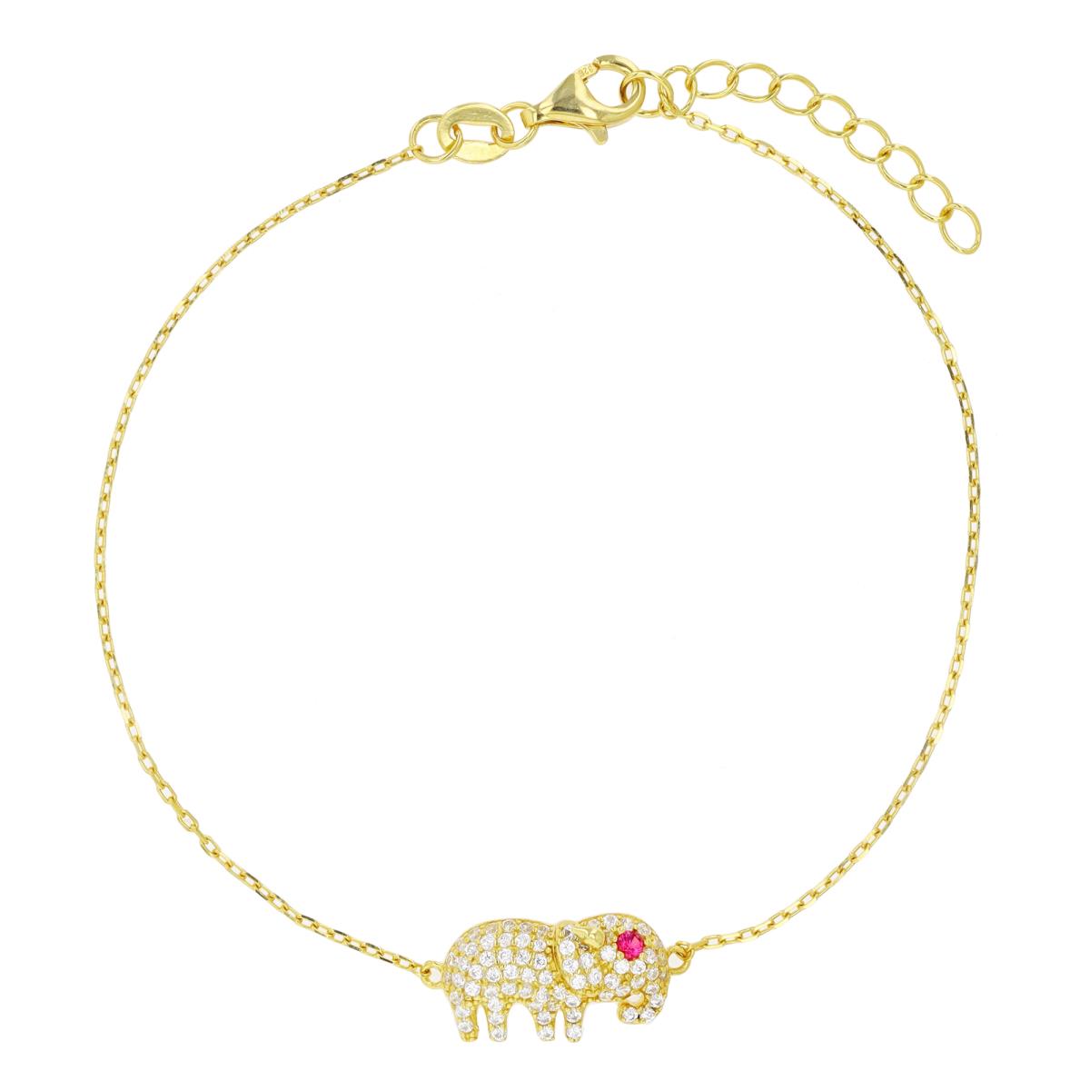 Sterling Silver Yellow Paved Elephant 9"+1" Anklet